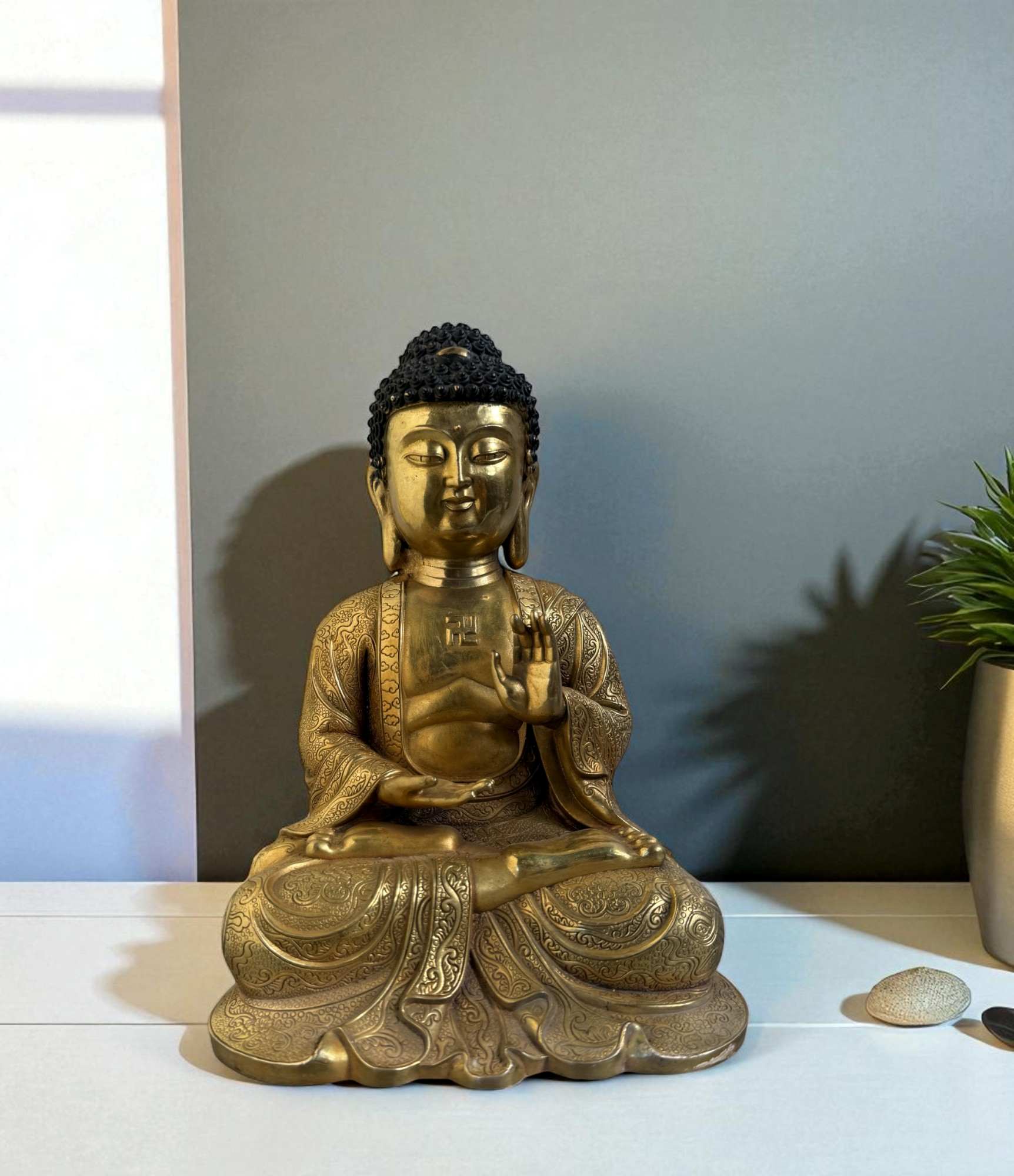 Bronze Buddha Figur – Segnungsgeste – 27,5 cm – Sichuan, China