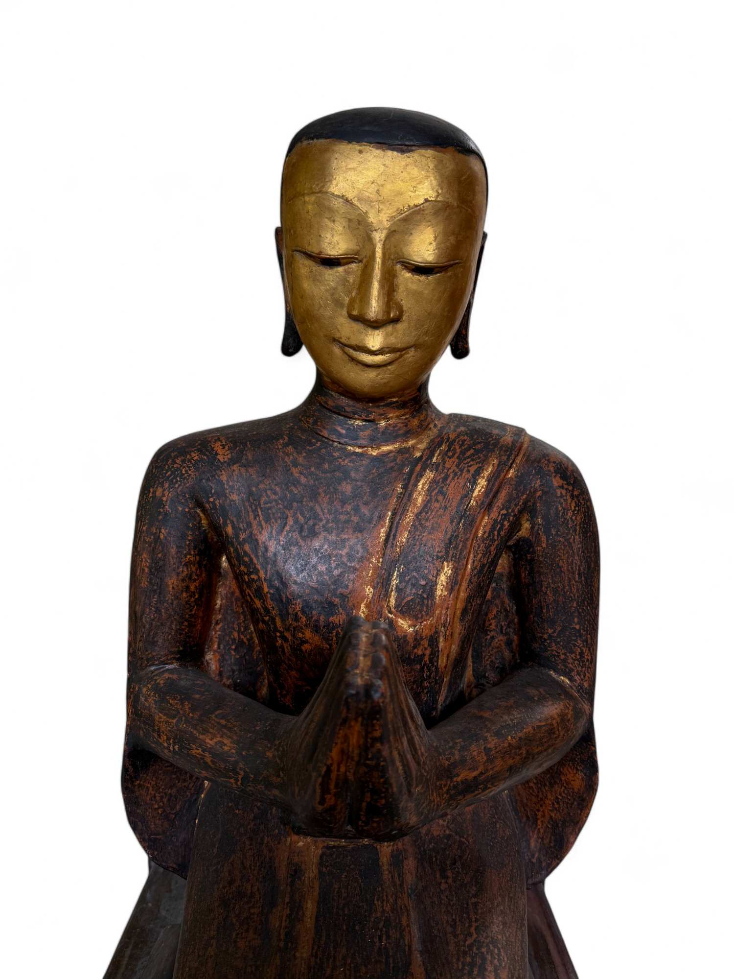Burmesischer Mönch in Anjali Mudra aus Lacquerware 88 cm