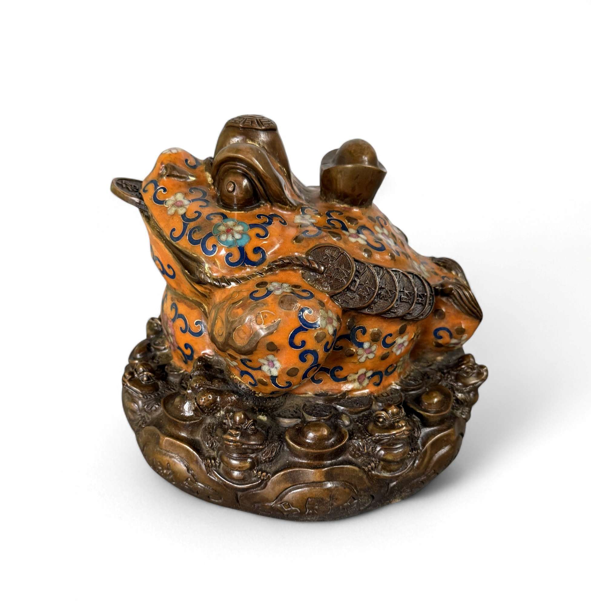 Geldfrosch Geldkröte Bronze Cloisonne chinesische Skulptur