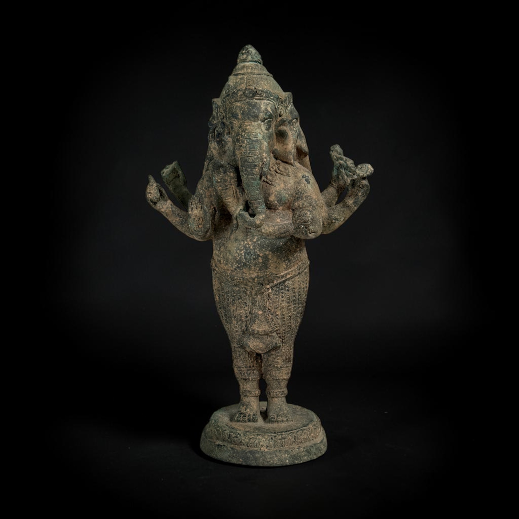 Bronze Ganesha Figur aus Thailand - dreiköpfig - 32 cm groß