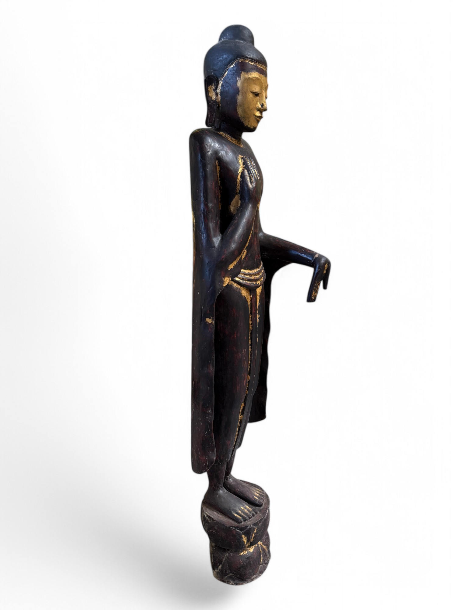 Birmanische Buddha Statue Teak Holz Skulptur Wunschgewährung