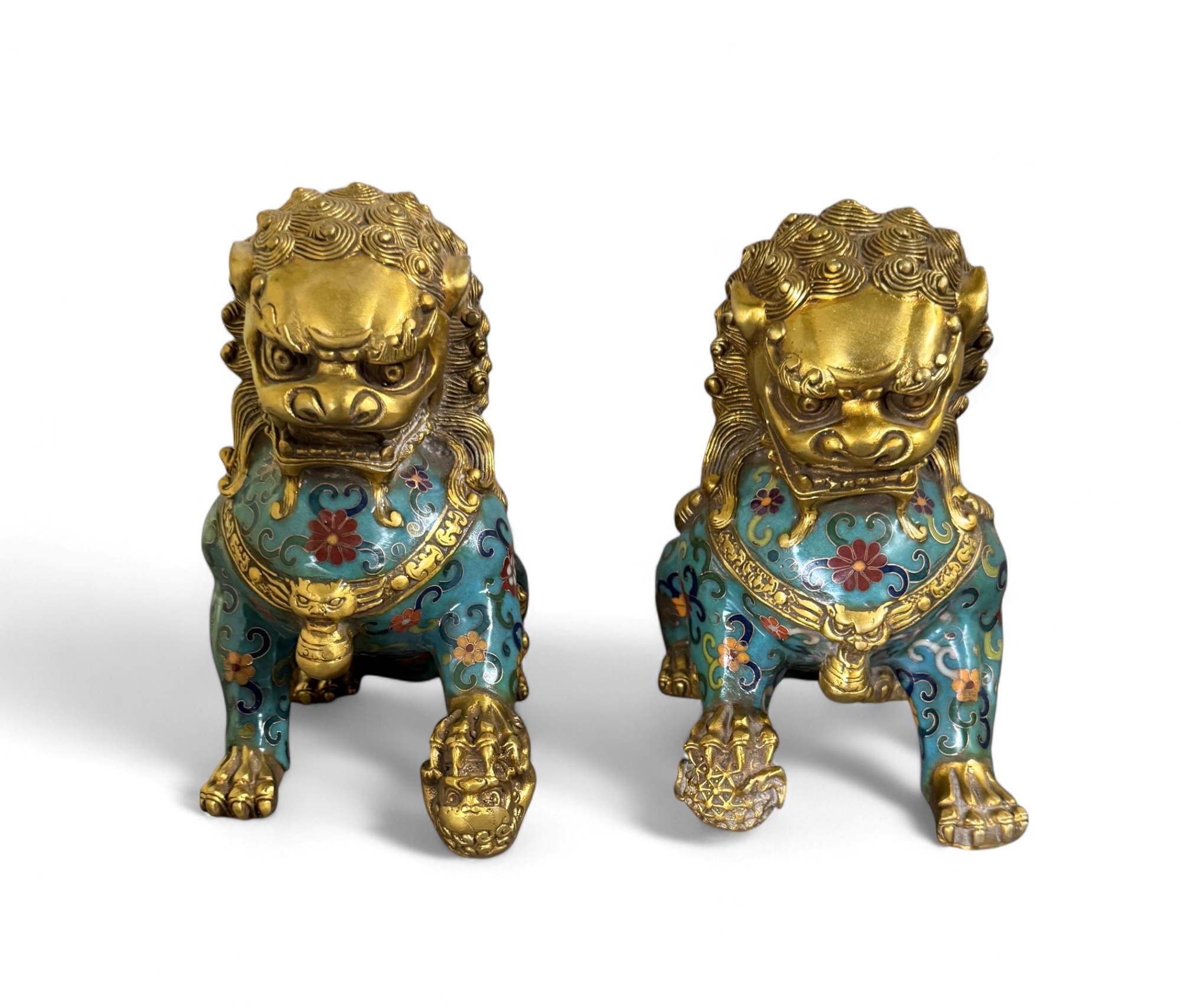 Chinesische Wächterlöwen Bronze Skulpturen Cloisonne Figuren