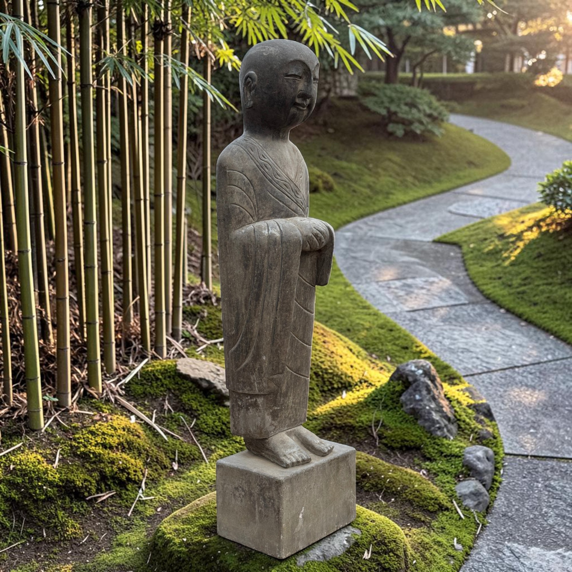 Zen Mönch Statue Naturstein 101cm | Meditierend | Tibet-Sichuan | Gartenstatue