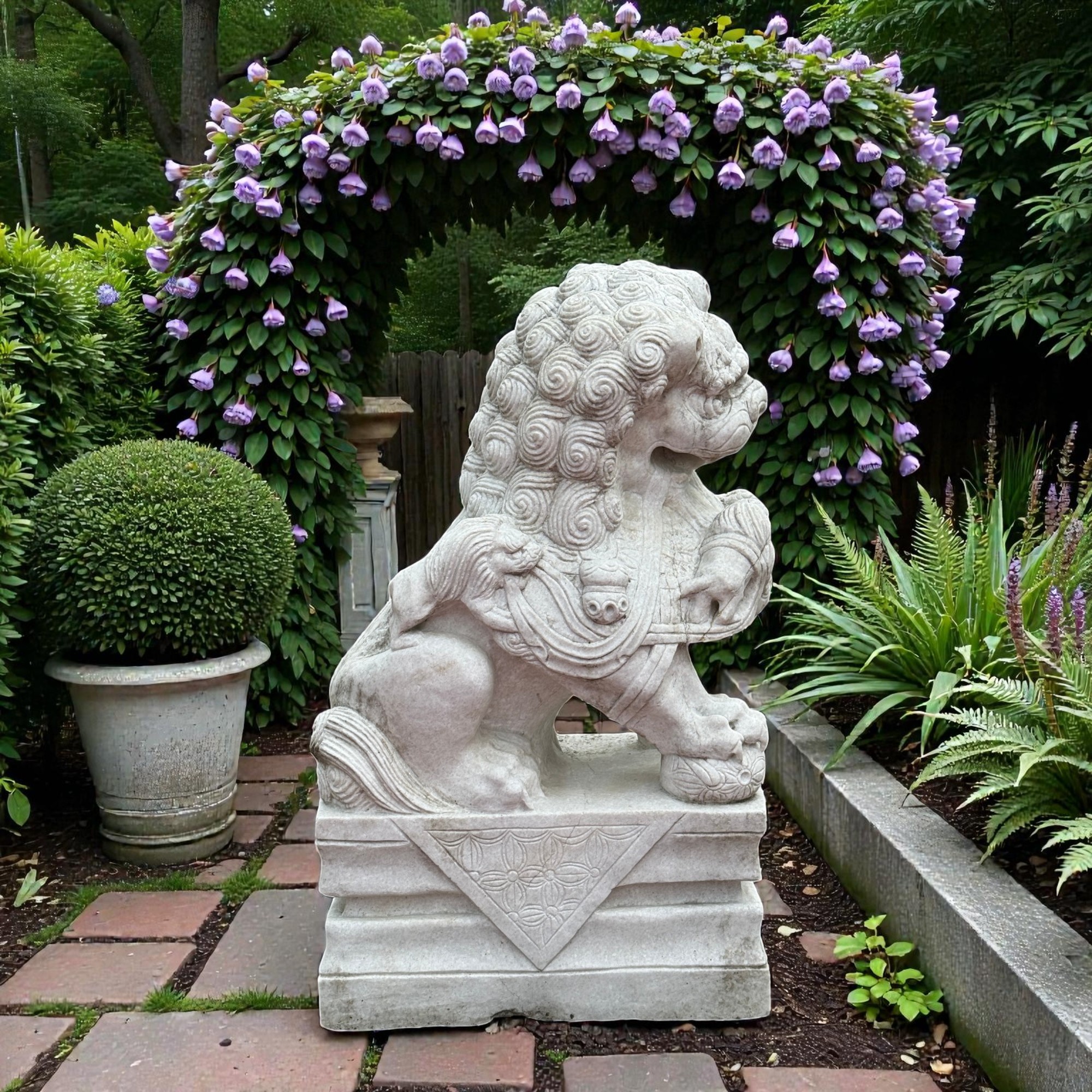 Chinesischer Wächterlöwe Tempellöwe Marmor Skulptur China 110cm