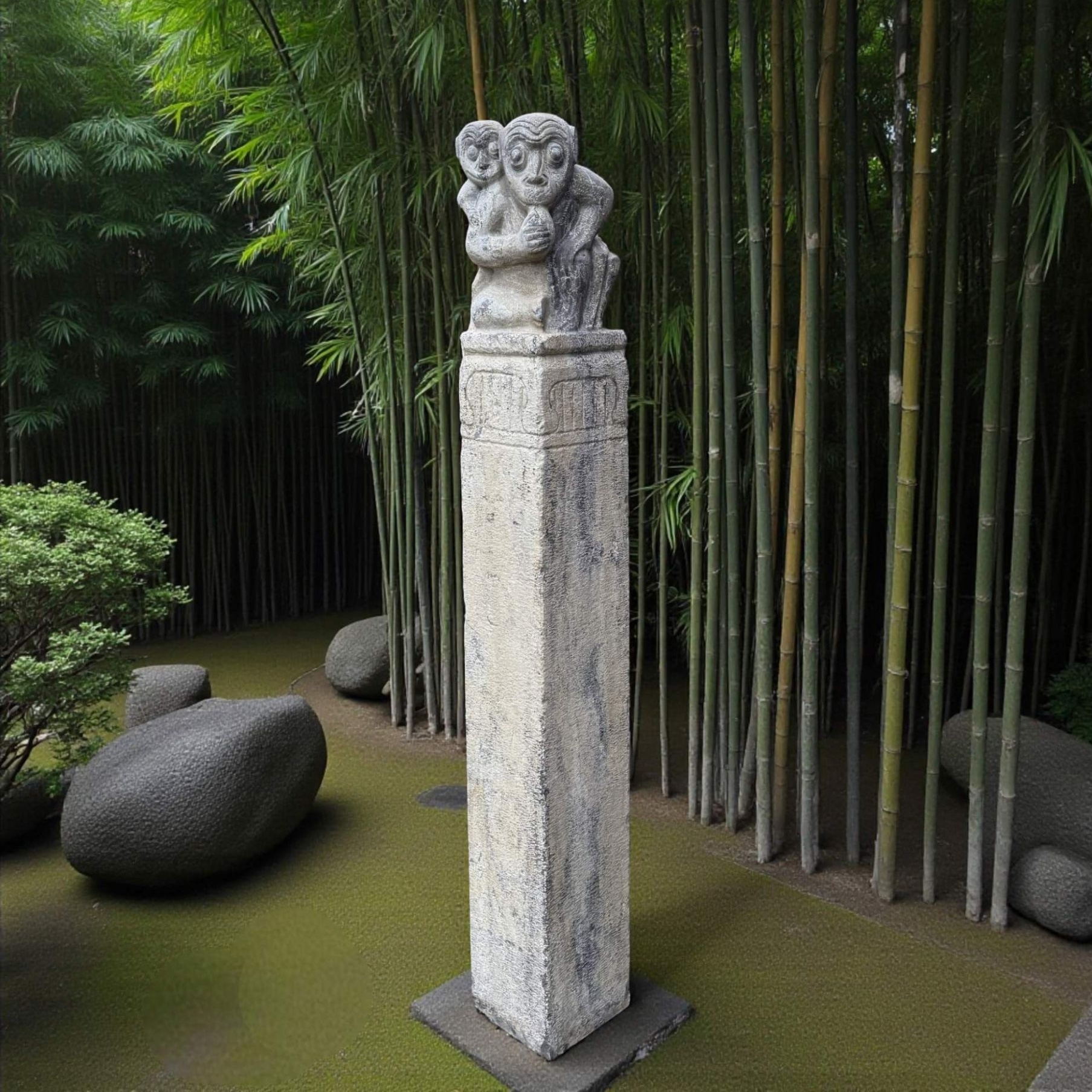 Gartenstele Stein Affen  - 150 cm groß
