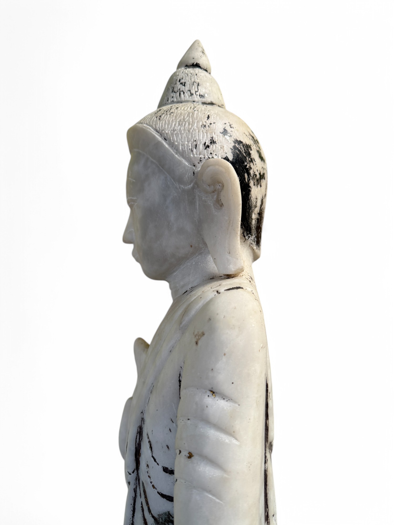 Alte Burma Buddha Statue aus Marmor Stein 108 cm groß