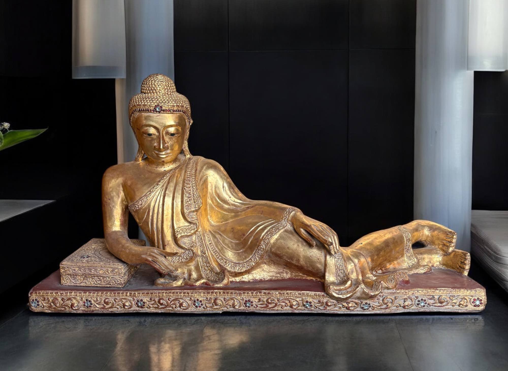 Alte Lacquerware Mandalay Buddha Skulptur Burma Statue 110 cm