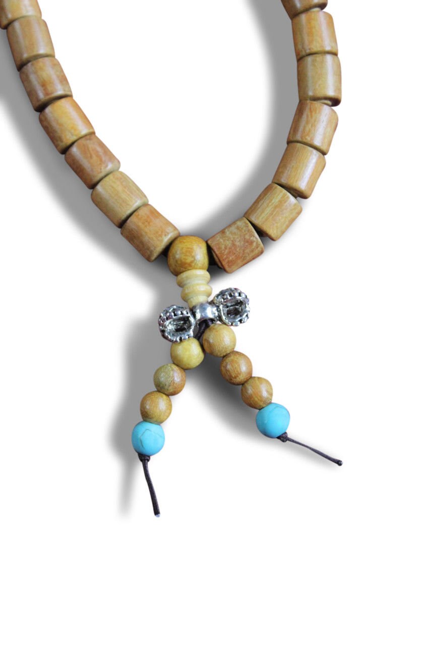 Buddhistische Halskette Mala, Mangoholz, mit Dorje
