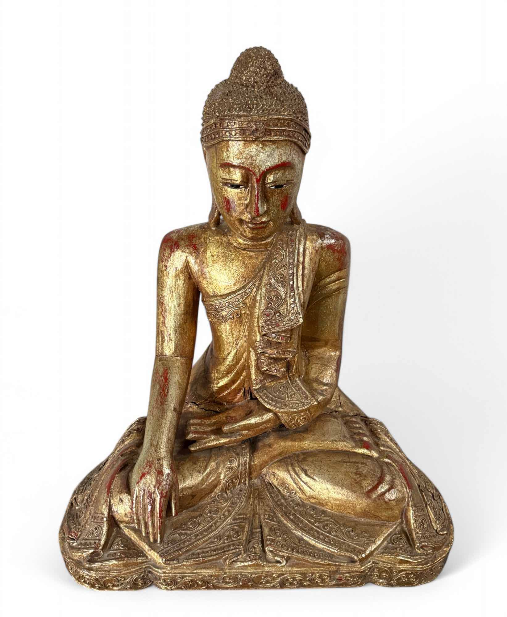 Holz Buddha Statue Thailand blattvergoldet 58cm groß
