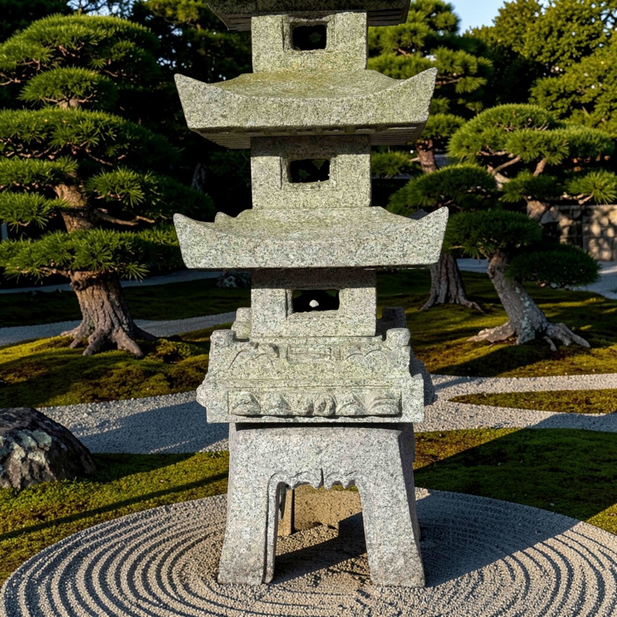 Japan Garten Pagode Steinlaterne aus Granitstein 135 cm groß