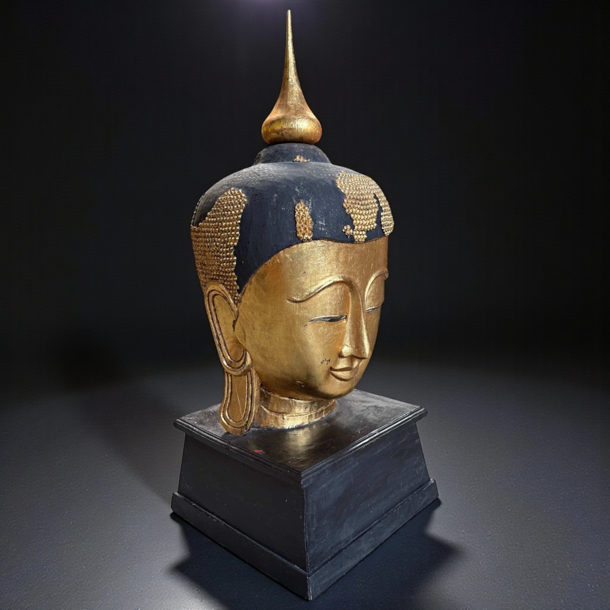 Holz Buddha Kopf Thailand mit Blattvergoldung - 117 cm