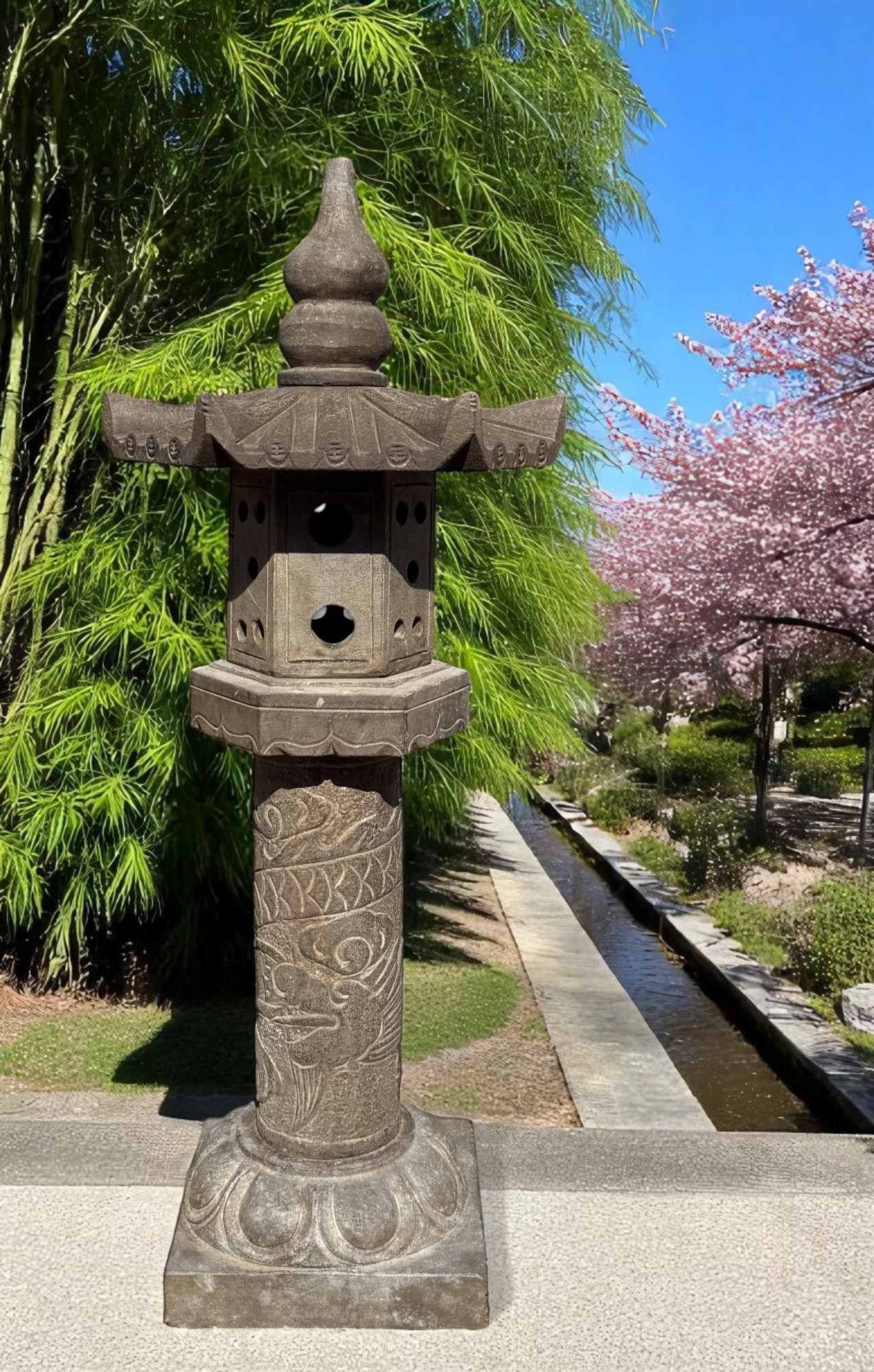 Garten Steinlaterne chinesisches Geisterhaus Drachen Pagode 