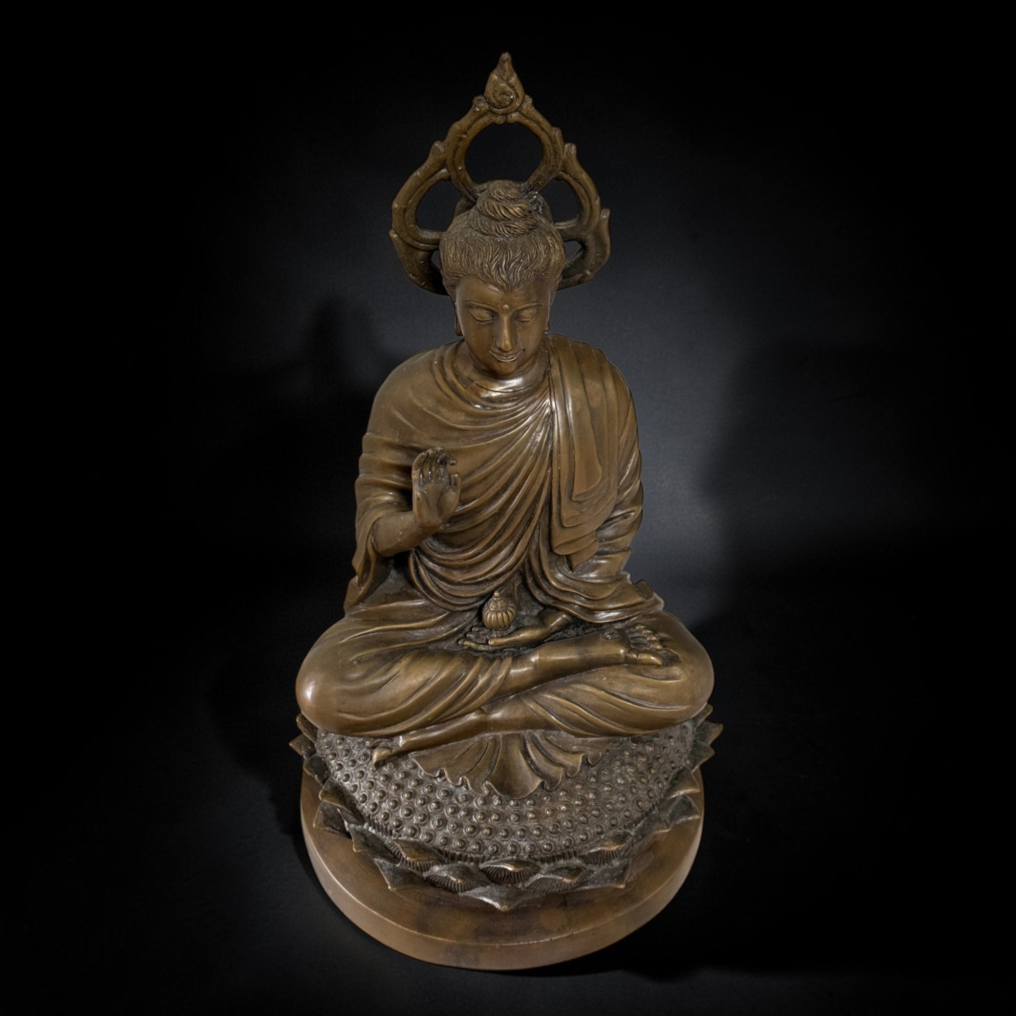 Gandhara Bronze Buddha Skulptur mit Aureole 43 cm