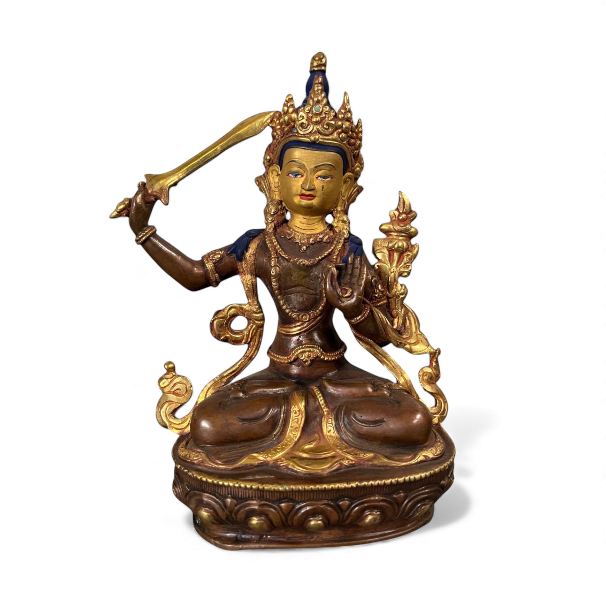 Manjushri Buddha Figur aus Bronze - vergoldet