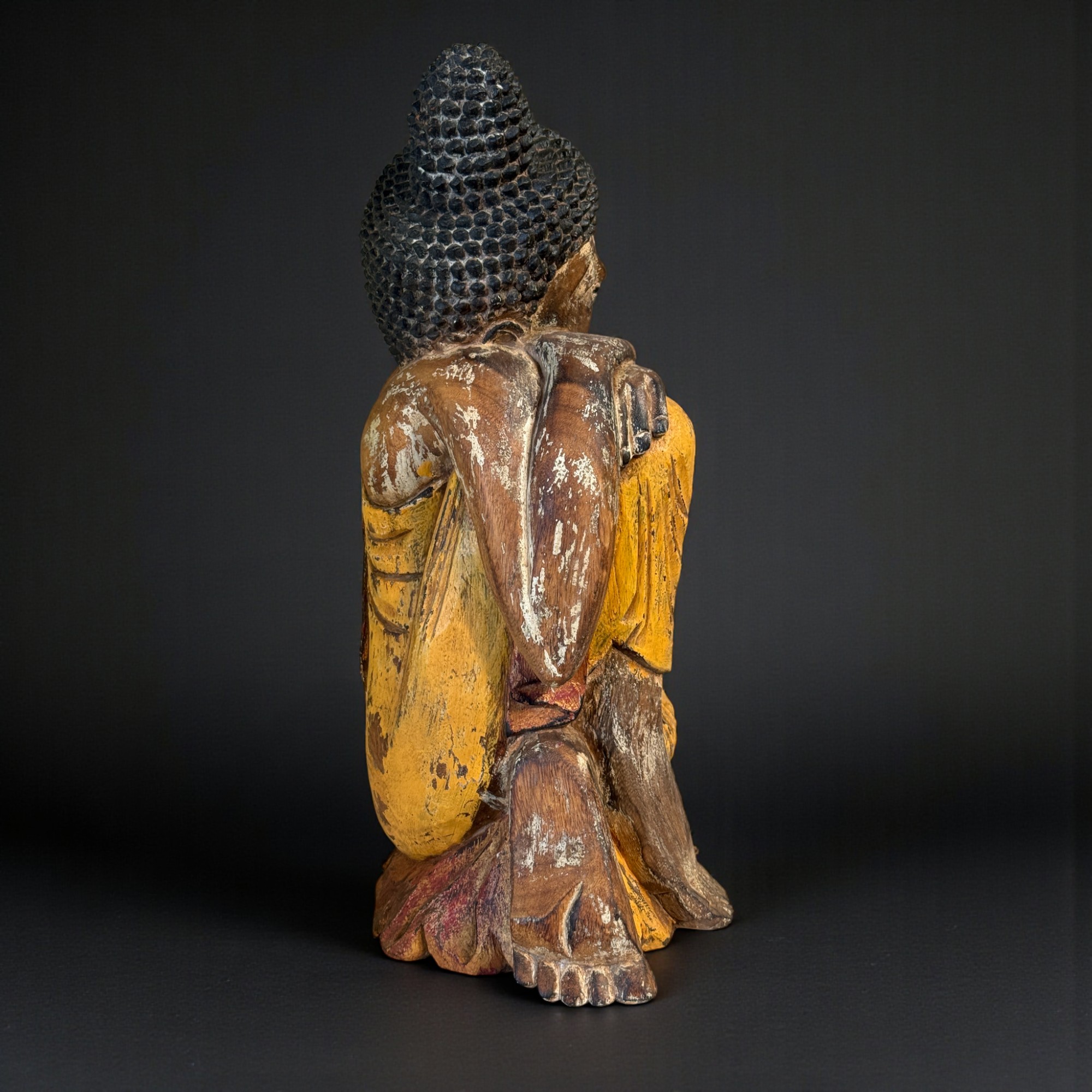 Schlafender Holz Buddha in Relax Pose aus Indonesien 62 cm groß