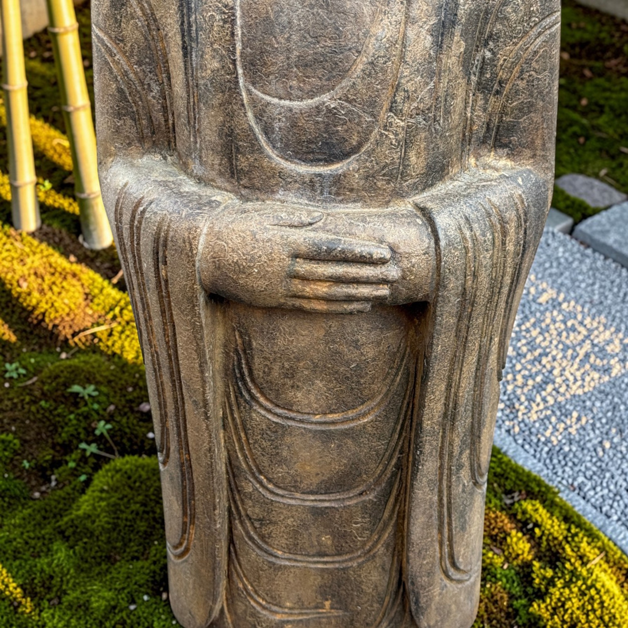 Große Garten Buddha Statue aus Naturstein mit ruhender Handhaltung