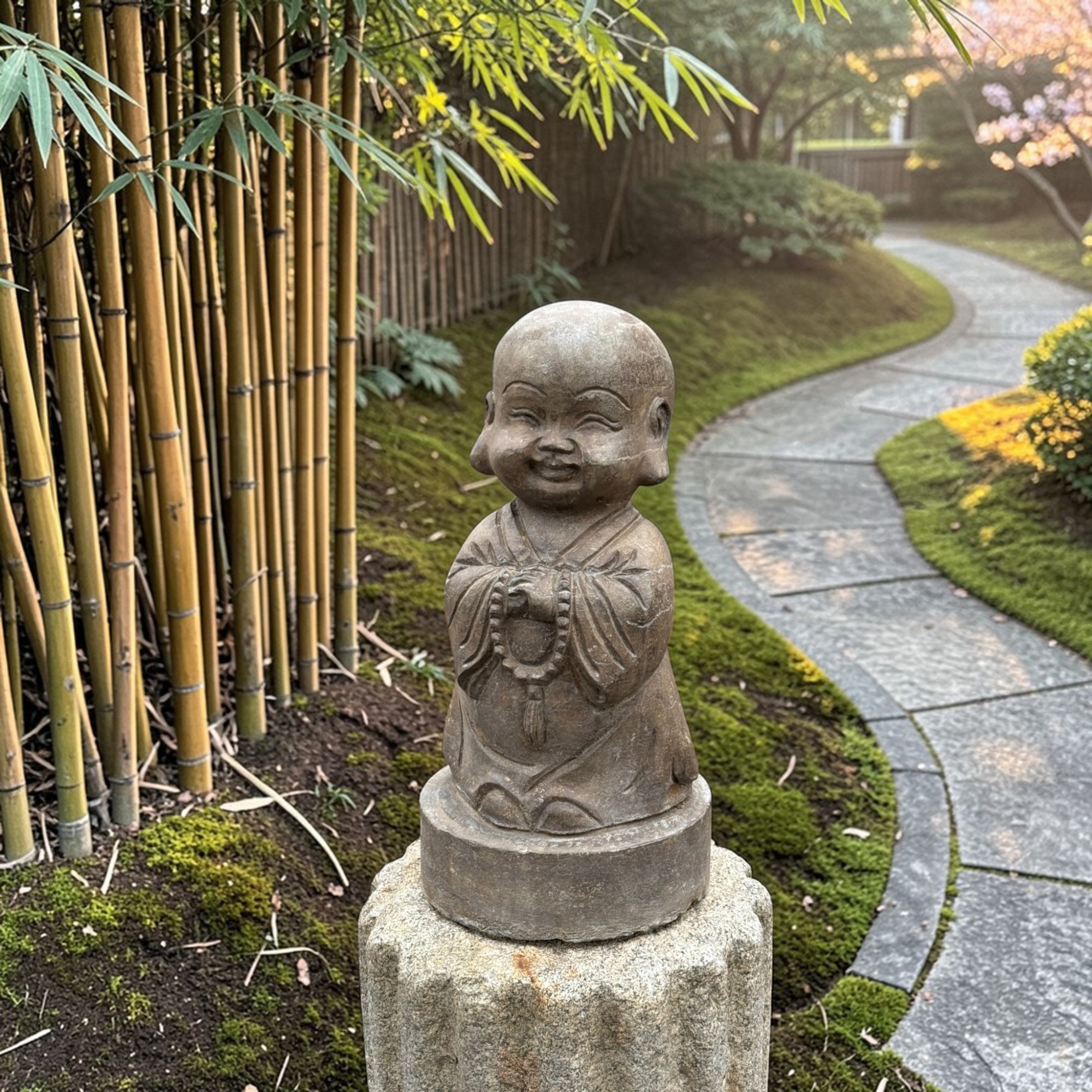 Garten Mönch Skulptur aus Naturstein - China - 39 cm groß