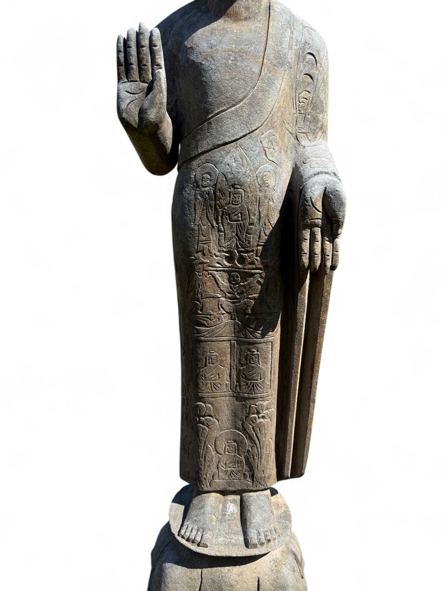 Garten Buddha Statue stehende Skulptur Schutz Geste 121 cm groß