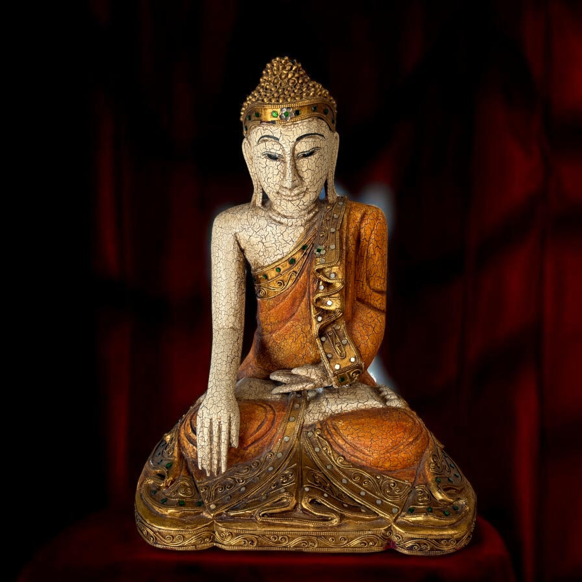Holz Buddha Figur Thailand Skulptur, Handgeschnitztes Unikat aus den 90er Jahren