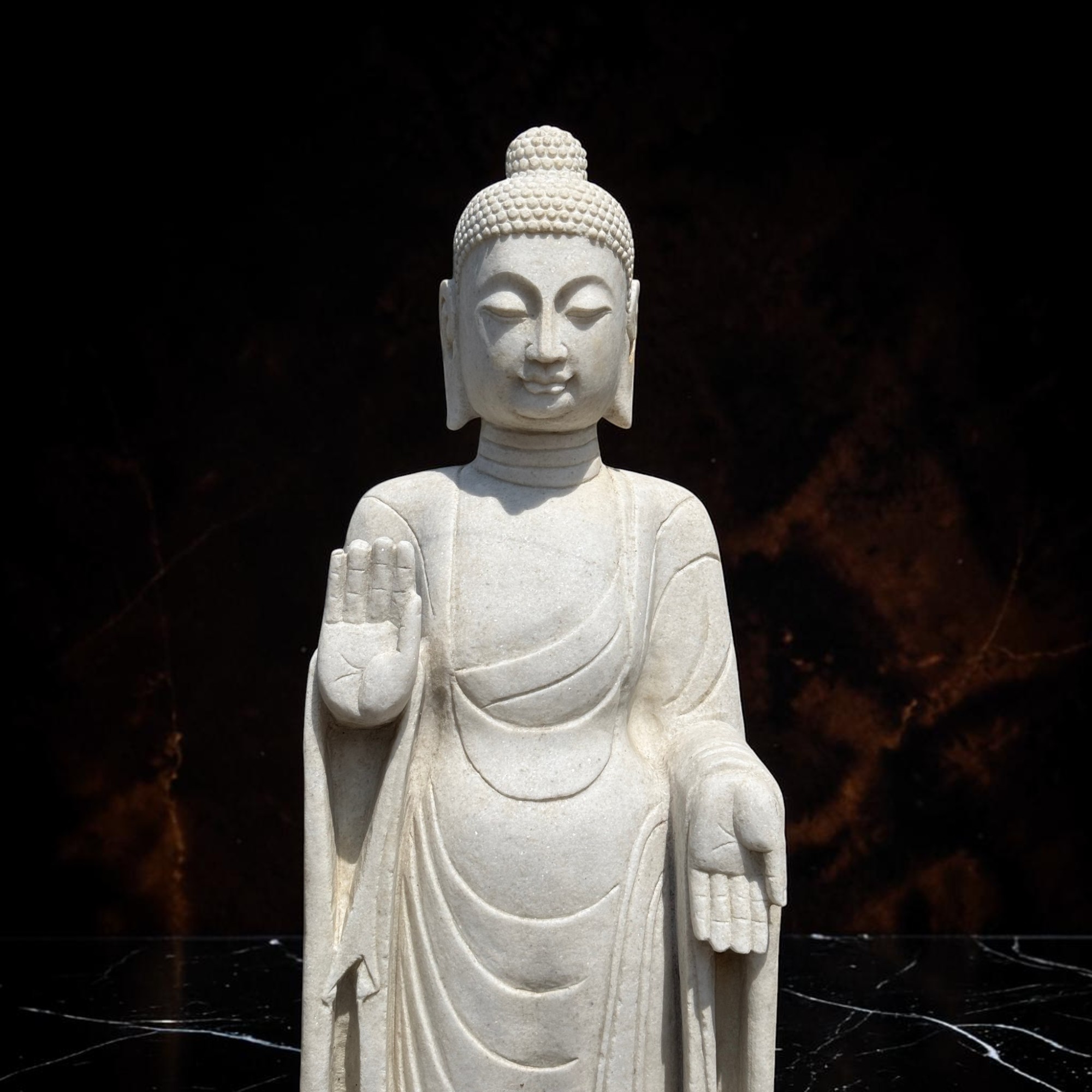 Alte Garten Buddha Statue aus Marmor Stein Schutzgeste 110cm