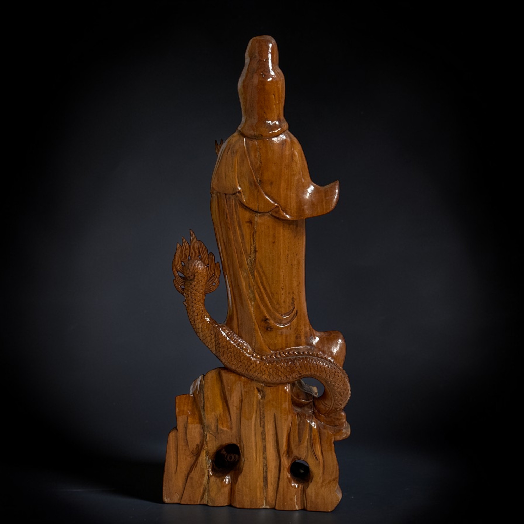 Holz Buddha Statue Guan Yin Skulptur 47 cm groß