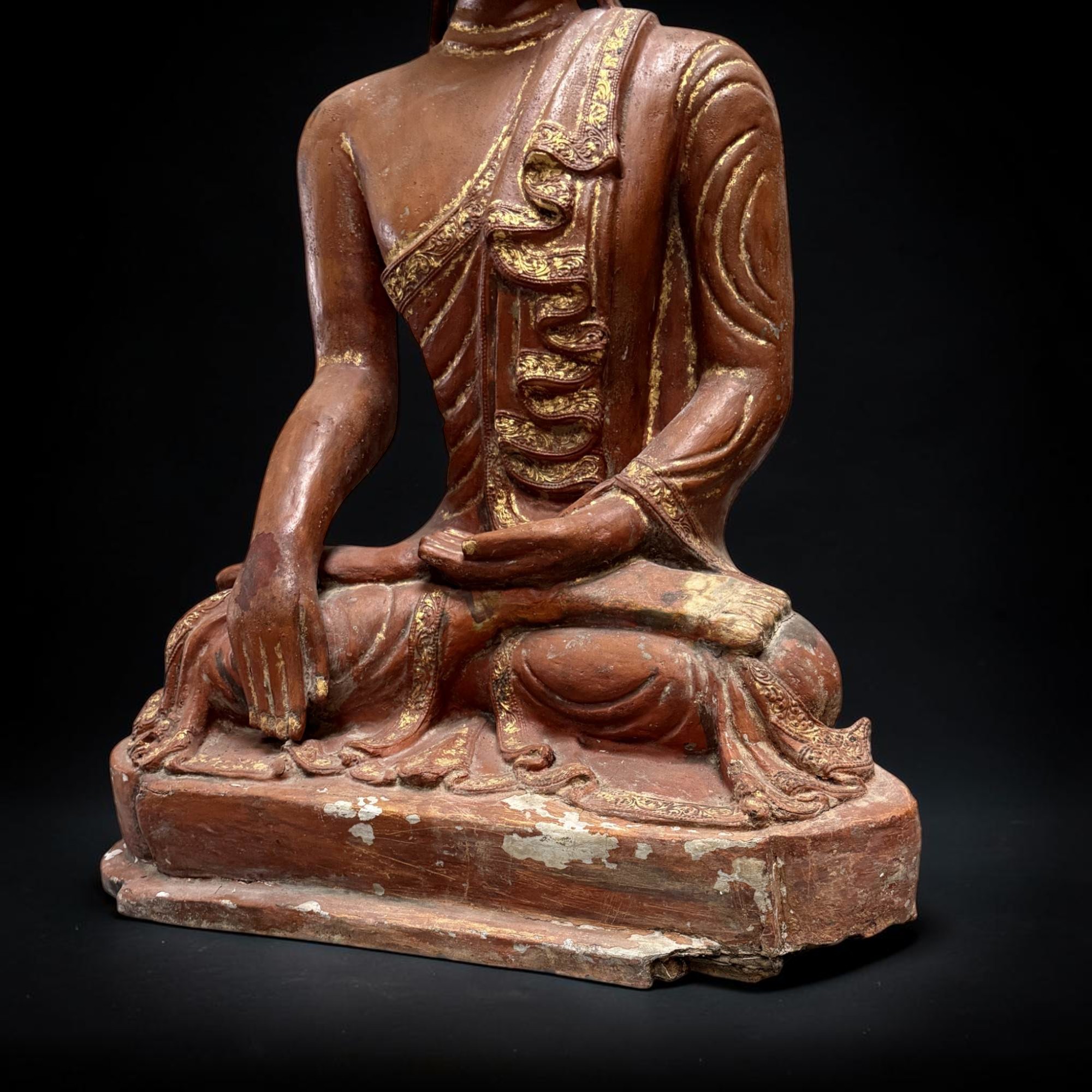 Burma Buddha Statue Lacquerware 98cm – Mon State – Altes Sammlerstück 18./19. Jh