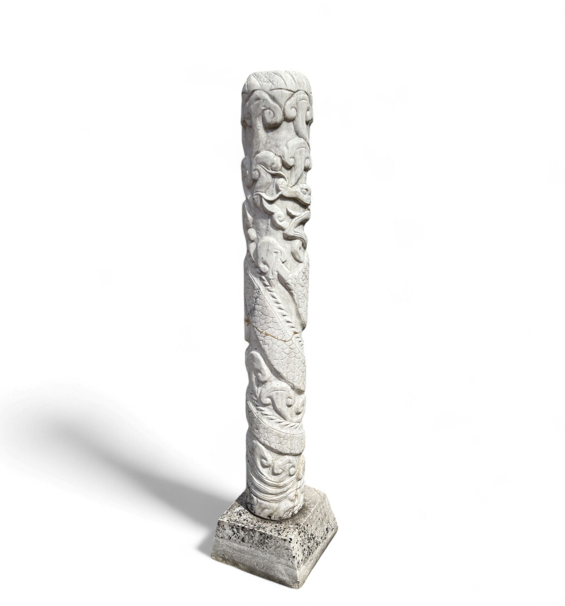 Garten Stele Drachen Skulptur Marmorstein, restauriert