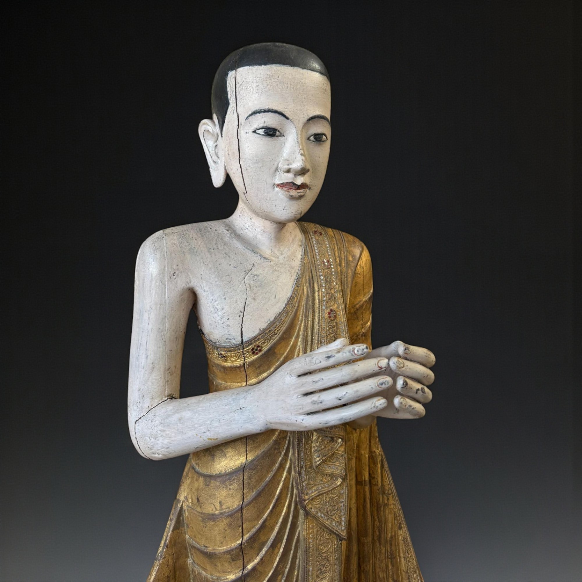 Burma Mönch Statue Teak Holz Skulptur meditierende Pose