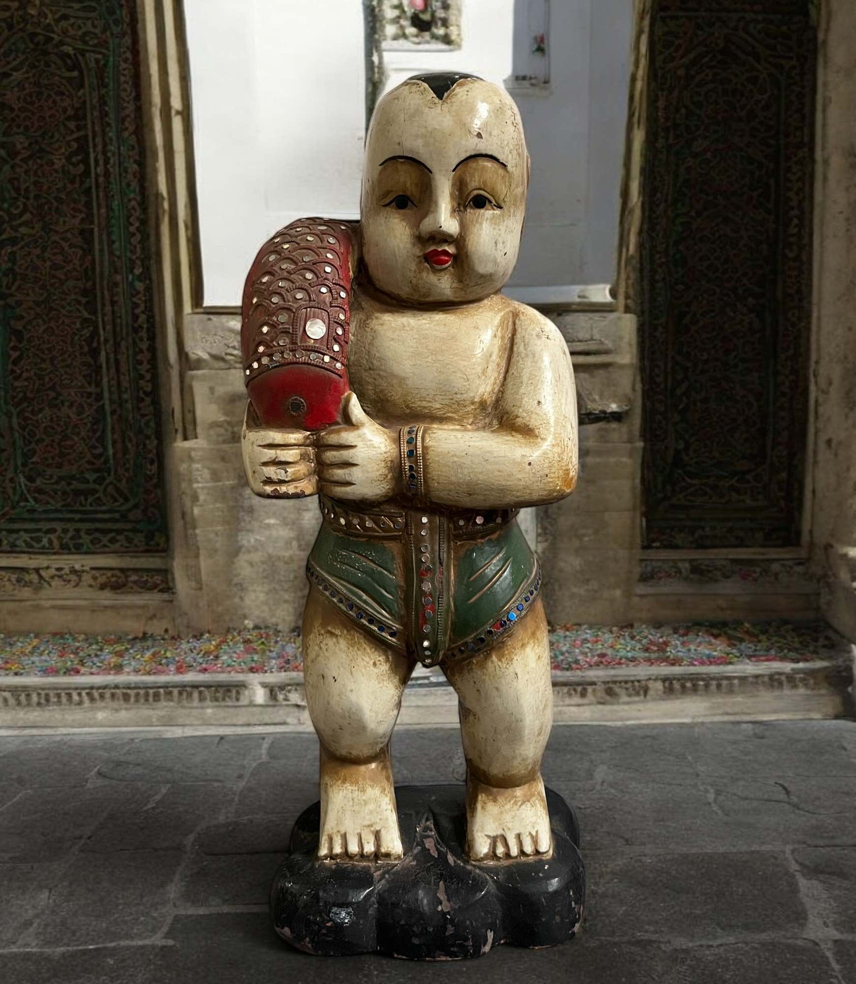 Shaolin Mönch Holz Figur China 50 cm groß