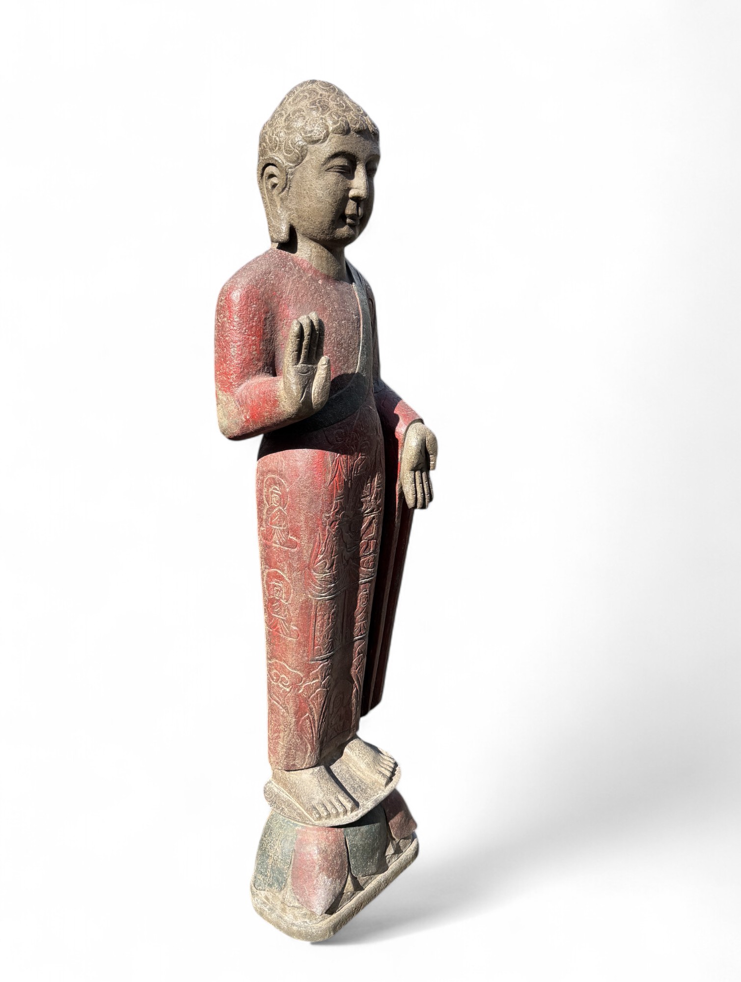 Garten Buddha Statue stehende Skulptur Schutz Geste 120 cm groß