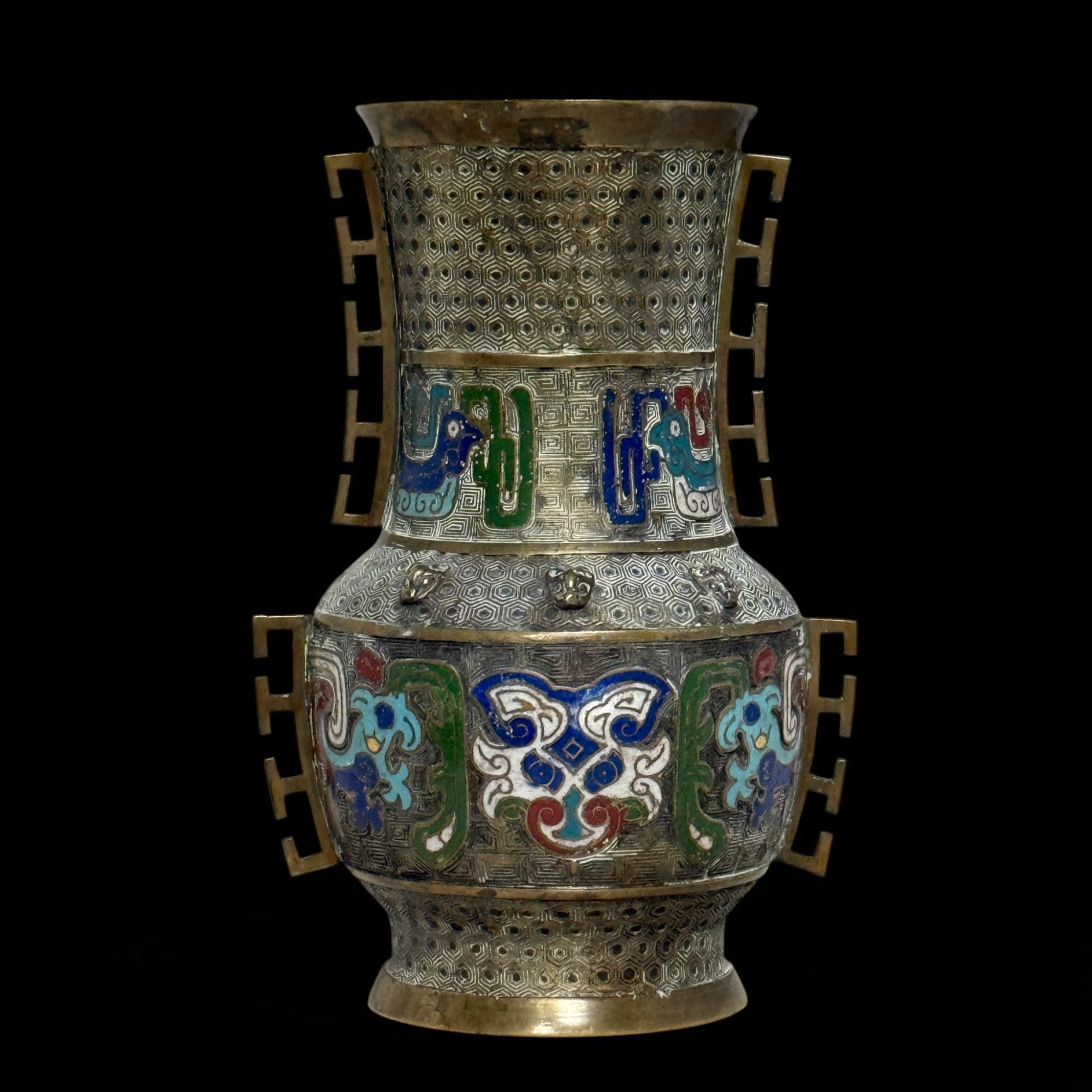 Cloisonné-Vase China Qing-Dynastie 19. Jh. Hu-Form Email mit Taotie-Masken
