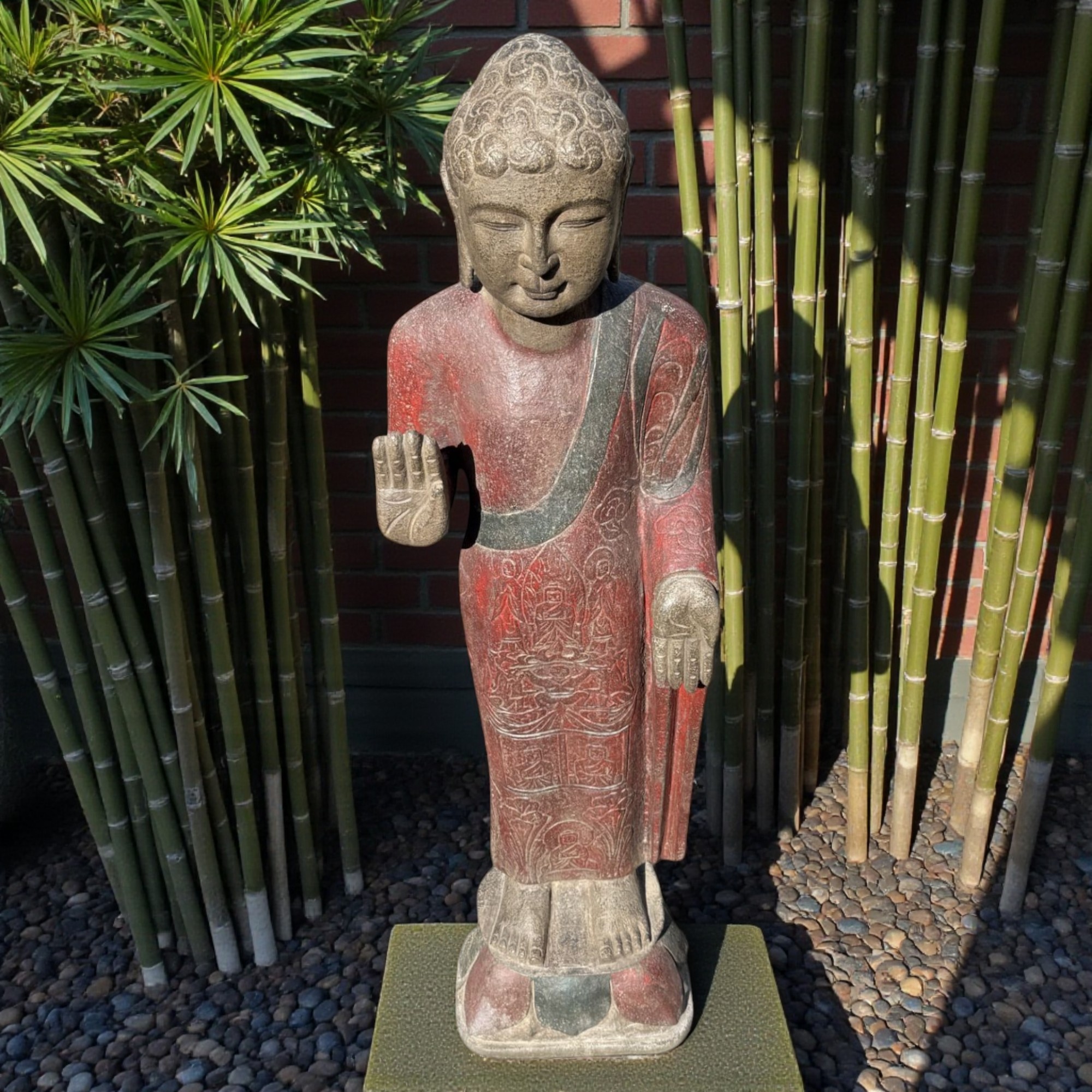 Garten Buddha Statue stehende Skulptur Schutz Geste 120 cm groß