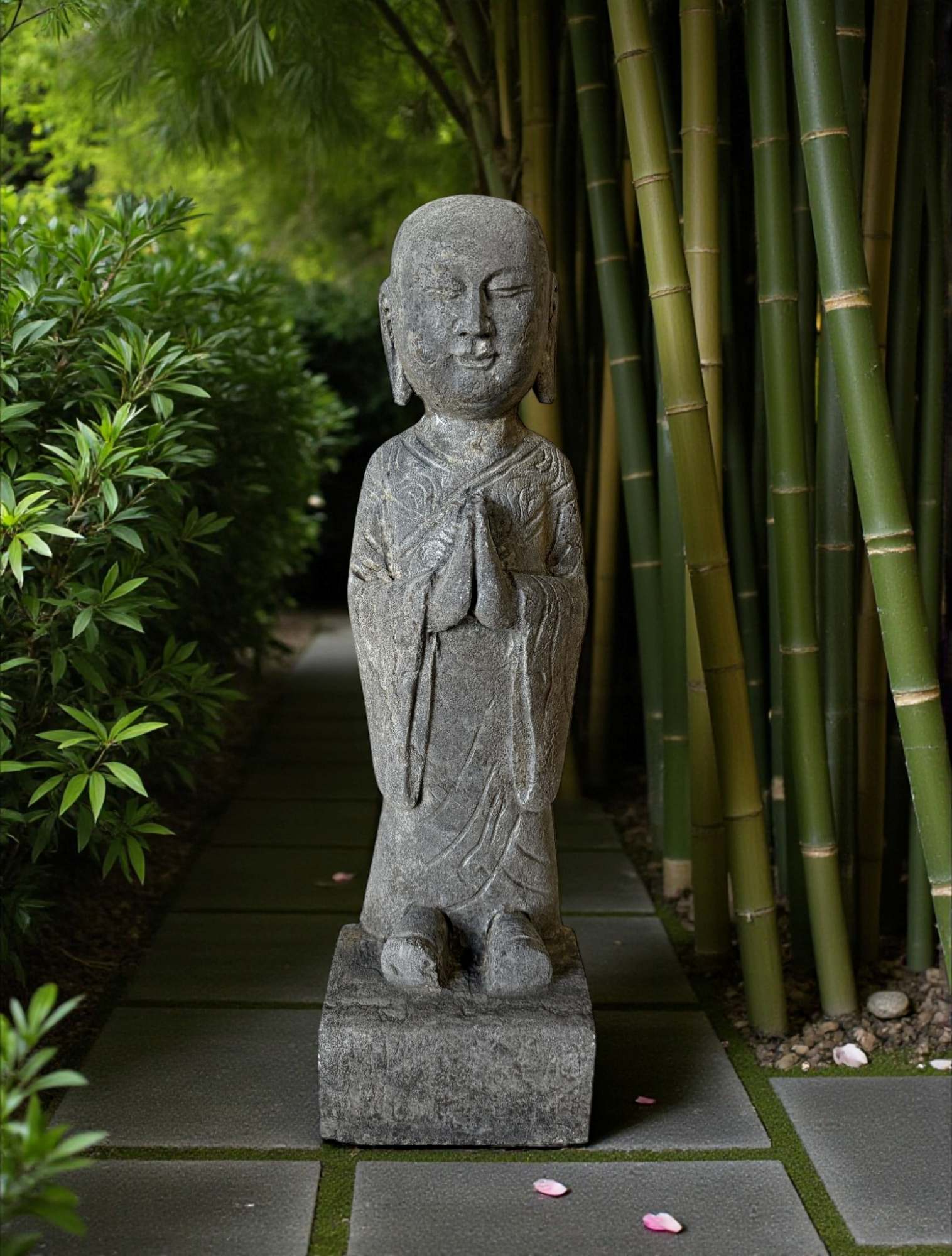 Zen Mönch China Garten Skulptur Naturstein Figur 50 cm groß