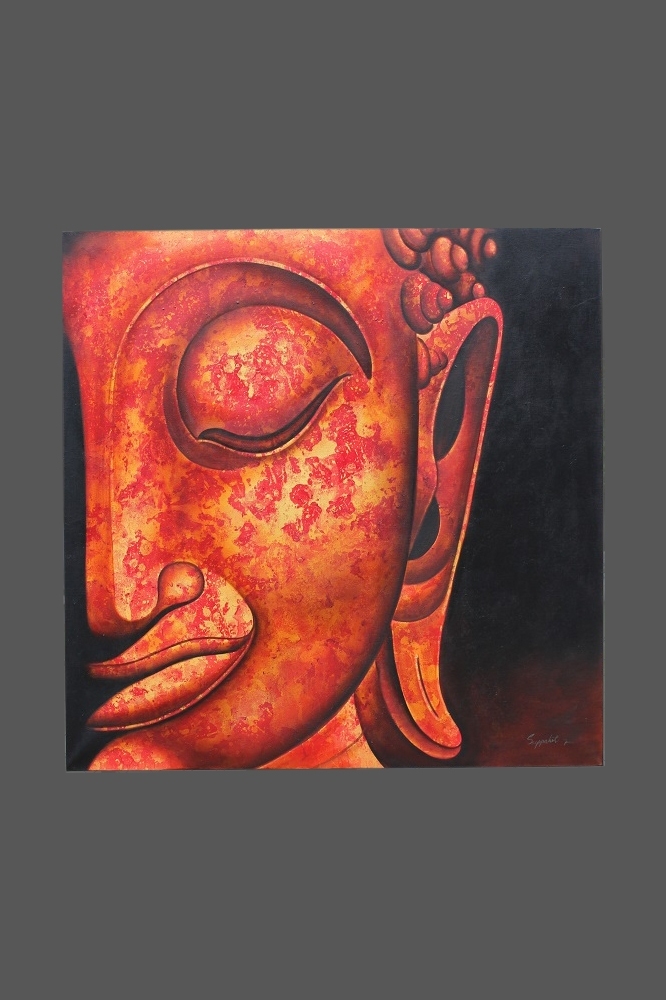 Wandbild Buddha Kopf aus Thailand - Künstler Gemälde