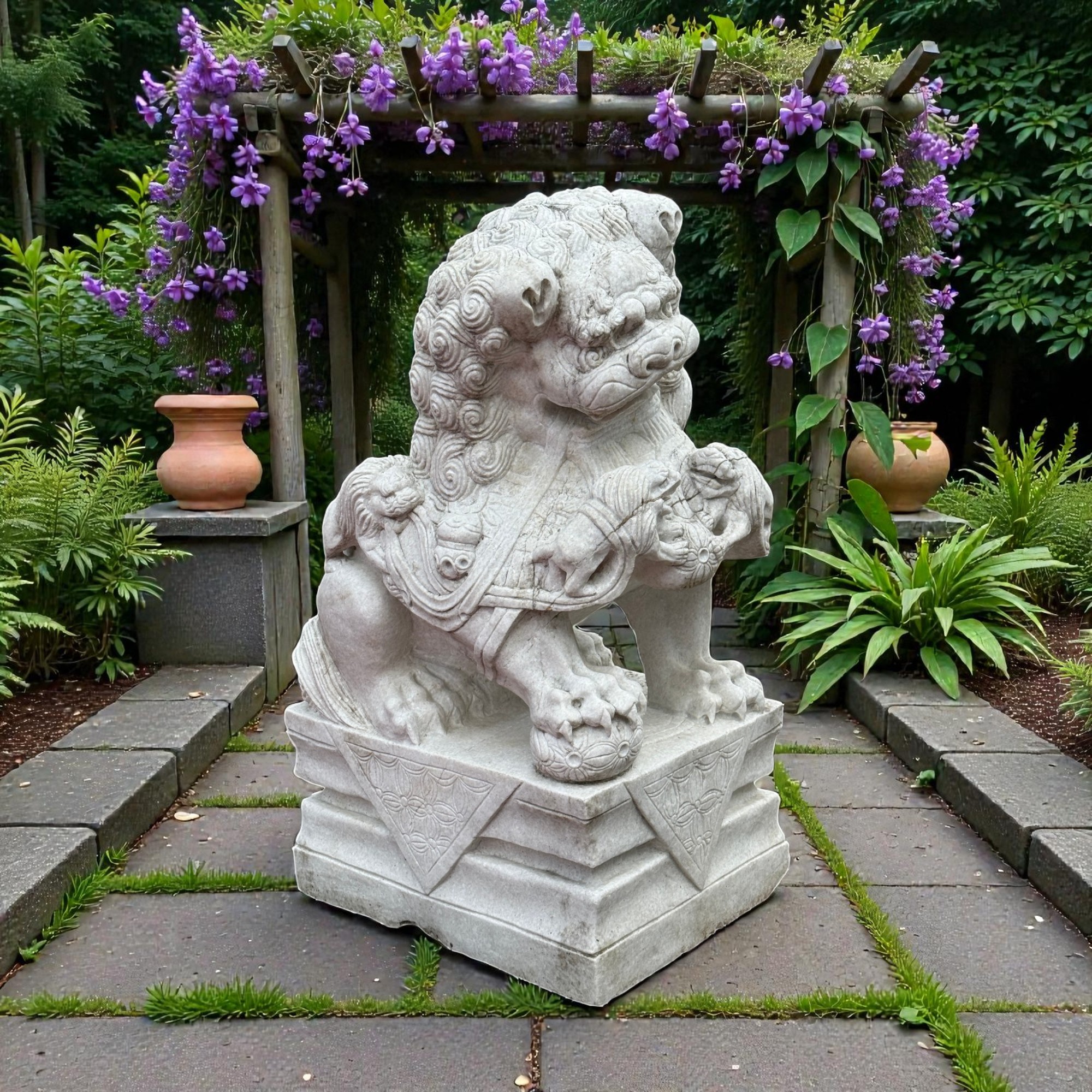 Chinesischer Wächterlöwe Tempellöwe Marmor Skulptur China 110cm