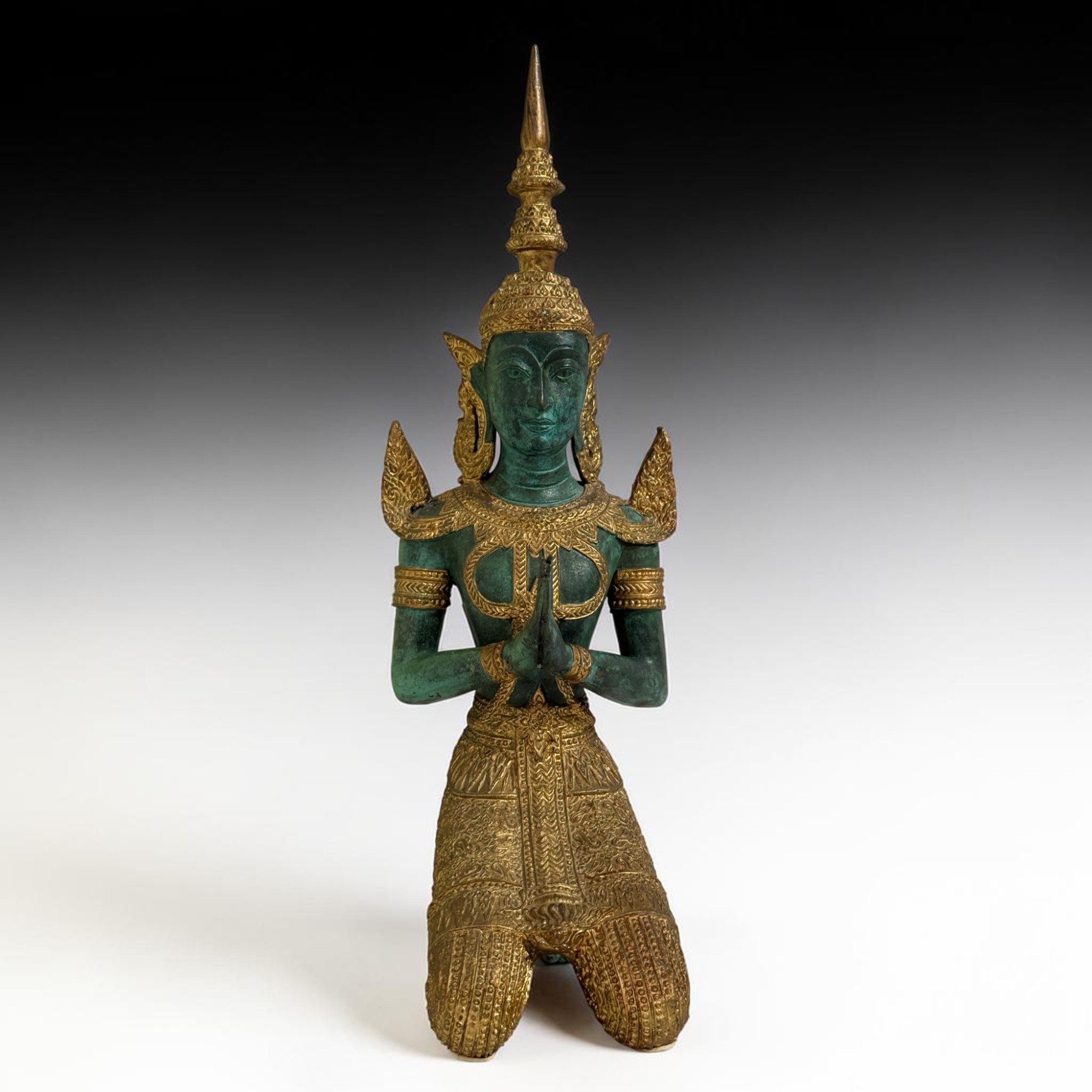 Bronze Teppanom Figur – Kniender Tempelwächter Thailand (41 cm, 2,8 kg)