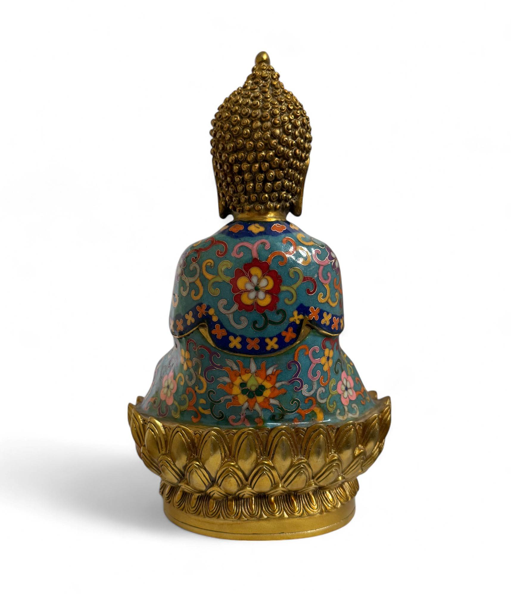 Heilender Medizin-Buddha mit Cloisonné – Bronze, 29 cm Heilender Medizin-Buddha mit Cloisonné – Bronze, 29 cm