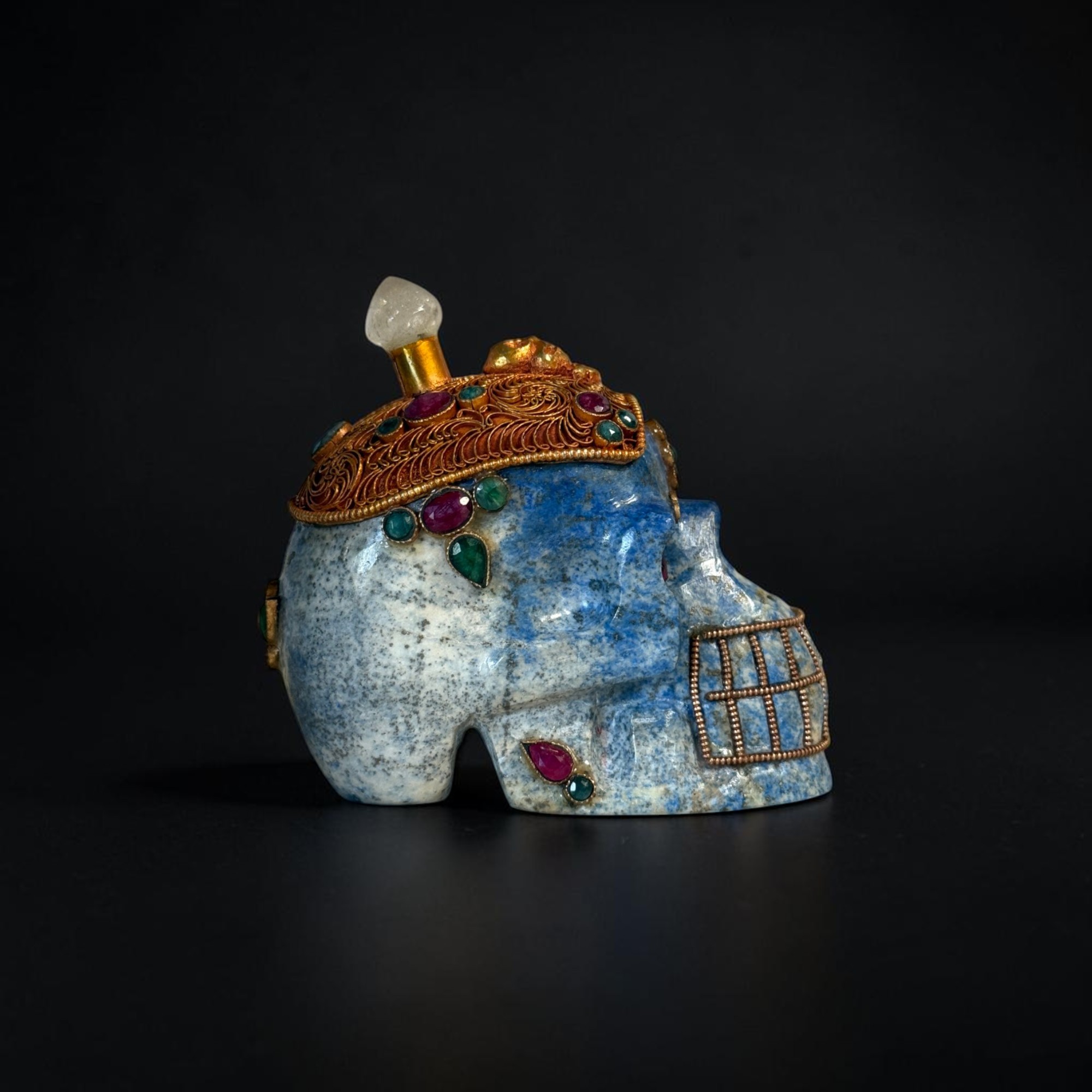 Lapis Lazuli Skull Totenkopf mit Edelsteinen Nepal - 9 cm