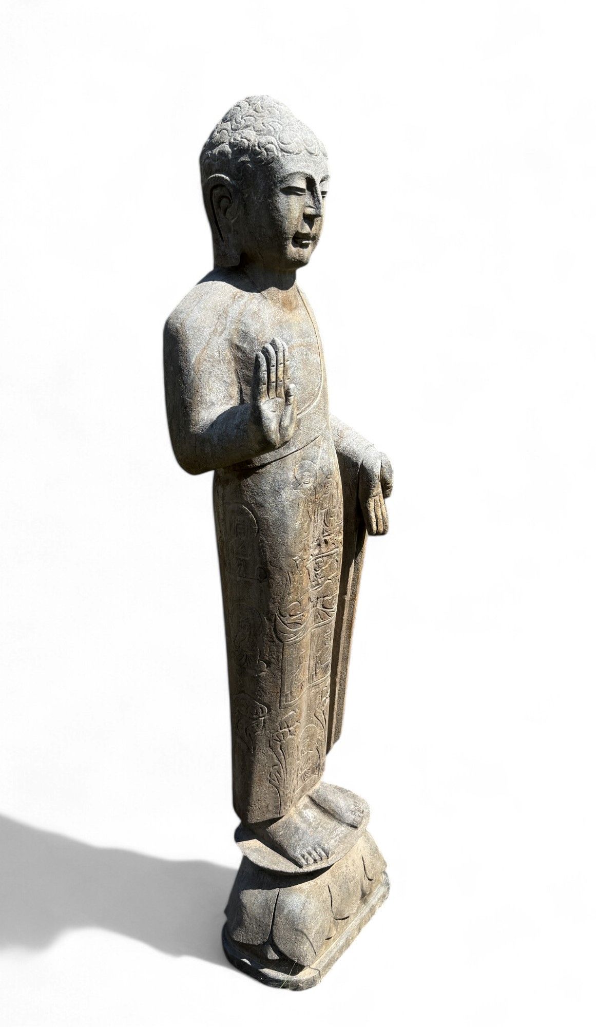 Garten Buddha Statue stehende Skulptur Schutz Geste 121 cm groß