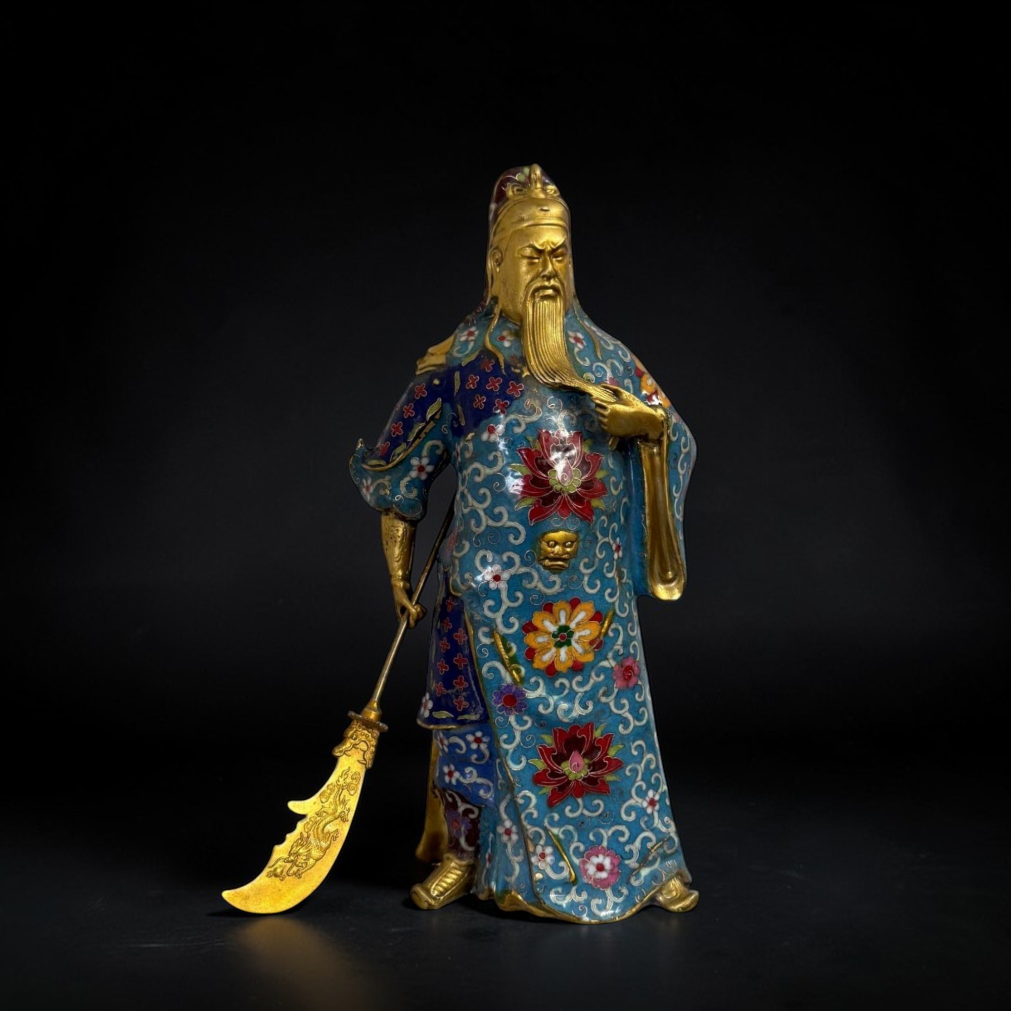 General Guan Yu China Bronze Krieger Figur Cloisonne Skulptur