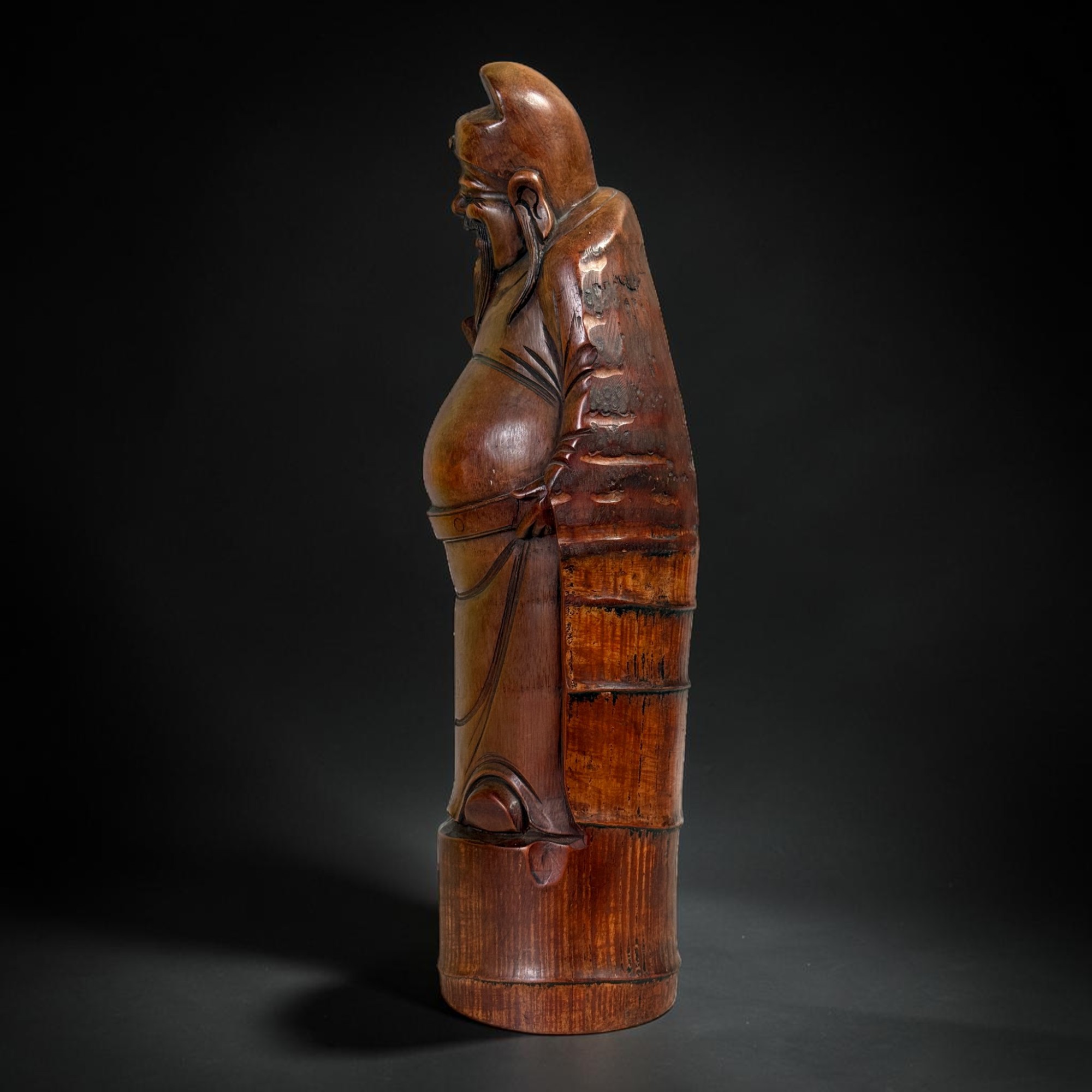 Alte Gott des Reichtums Figur aus Bambuswurzel 50cm