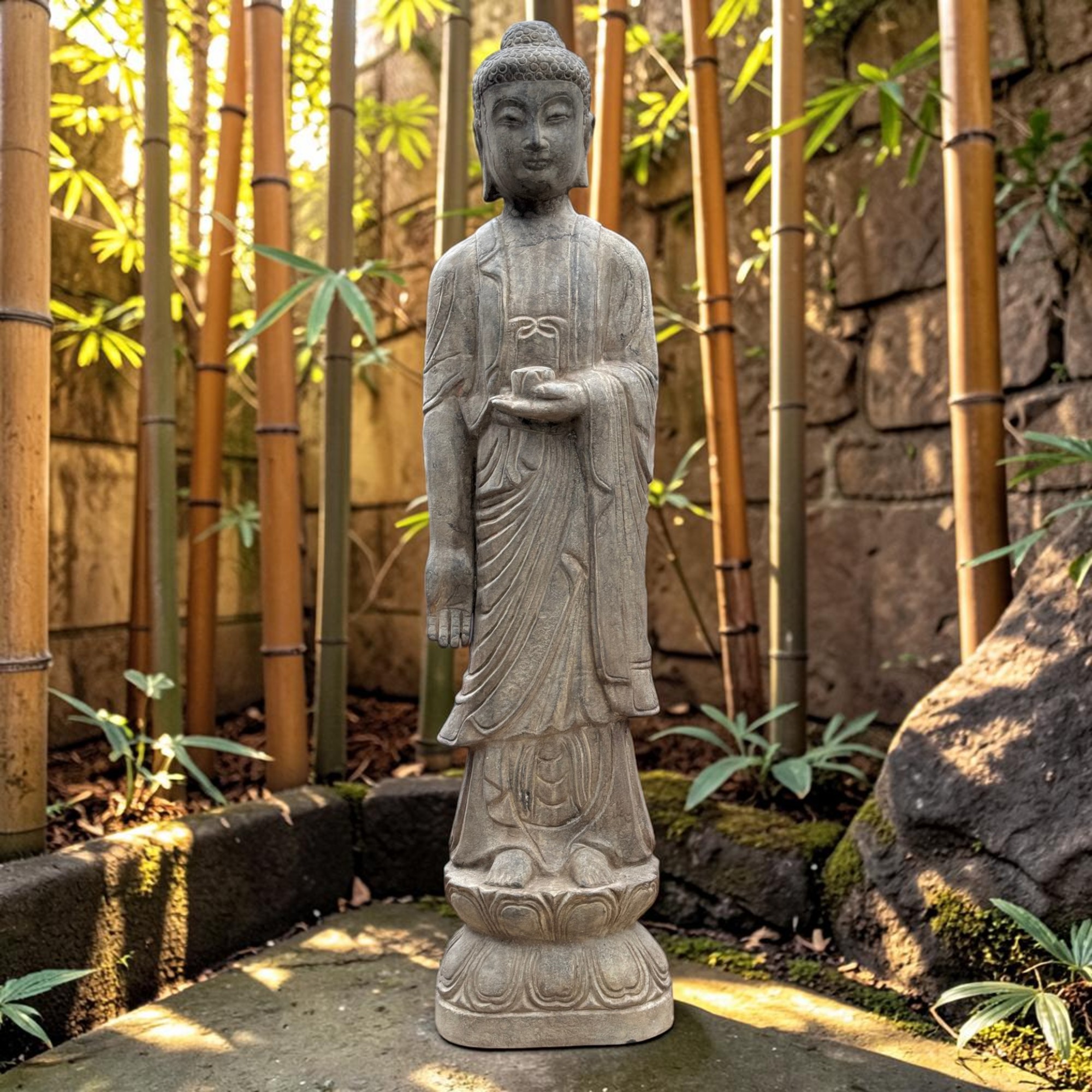 Stein Buddha Statue Garten Skulptur 120 cm groß