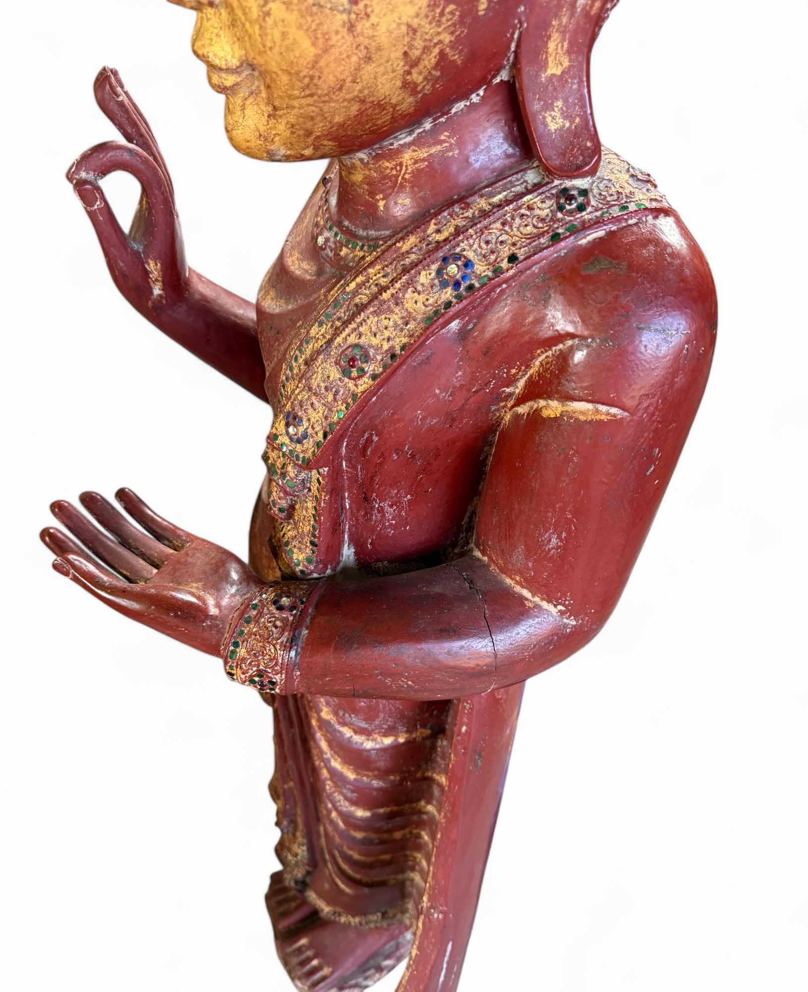 Buddha Statue Birma Teak Holz Skulptur lehrende Geste 150 cm