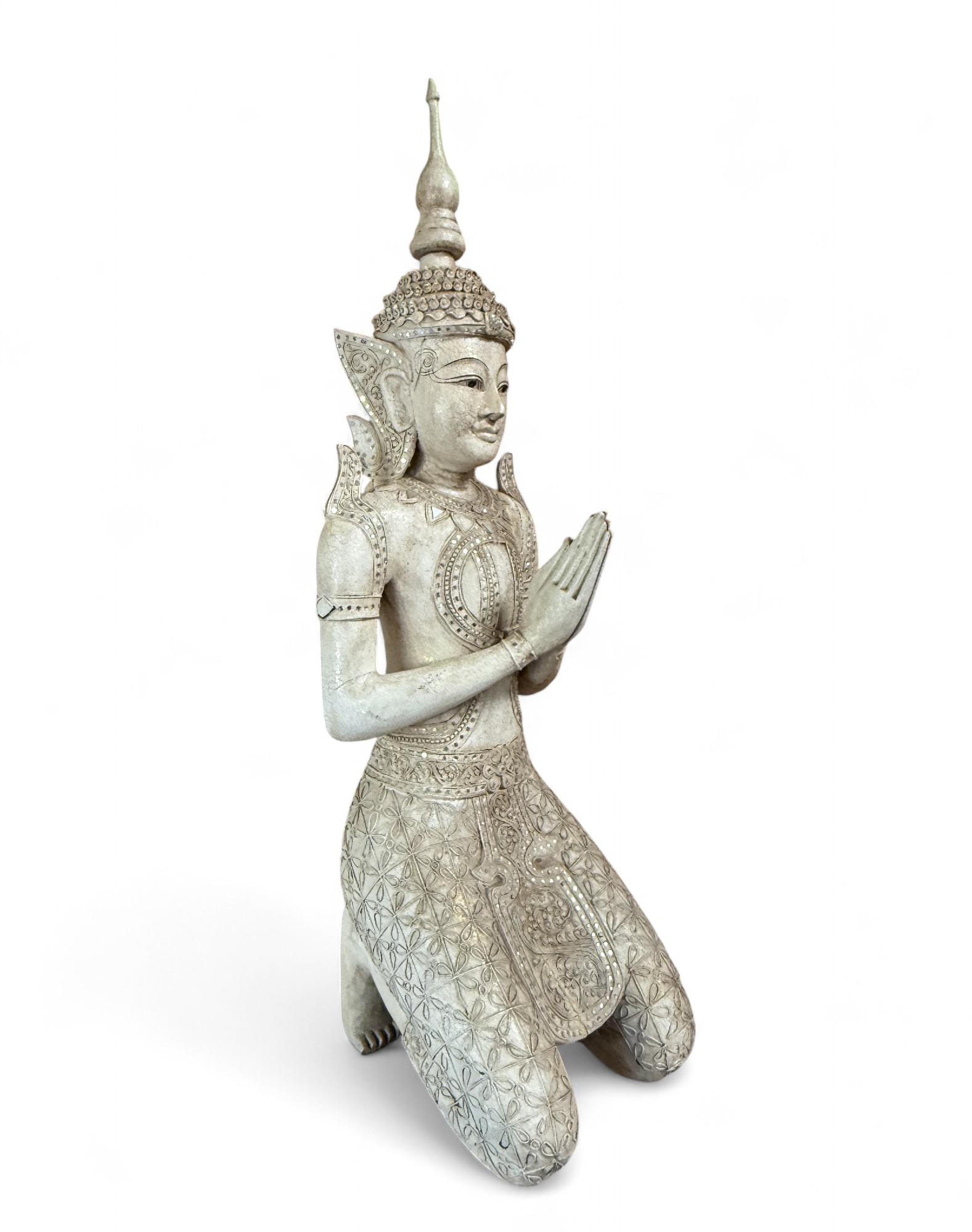 Thailändischer Tempelwächter aus Holz – Handgeschnitzte Statue, 117 cm