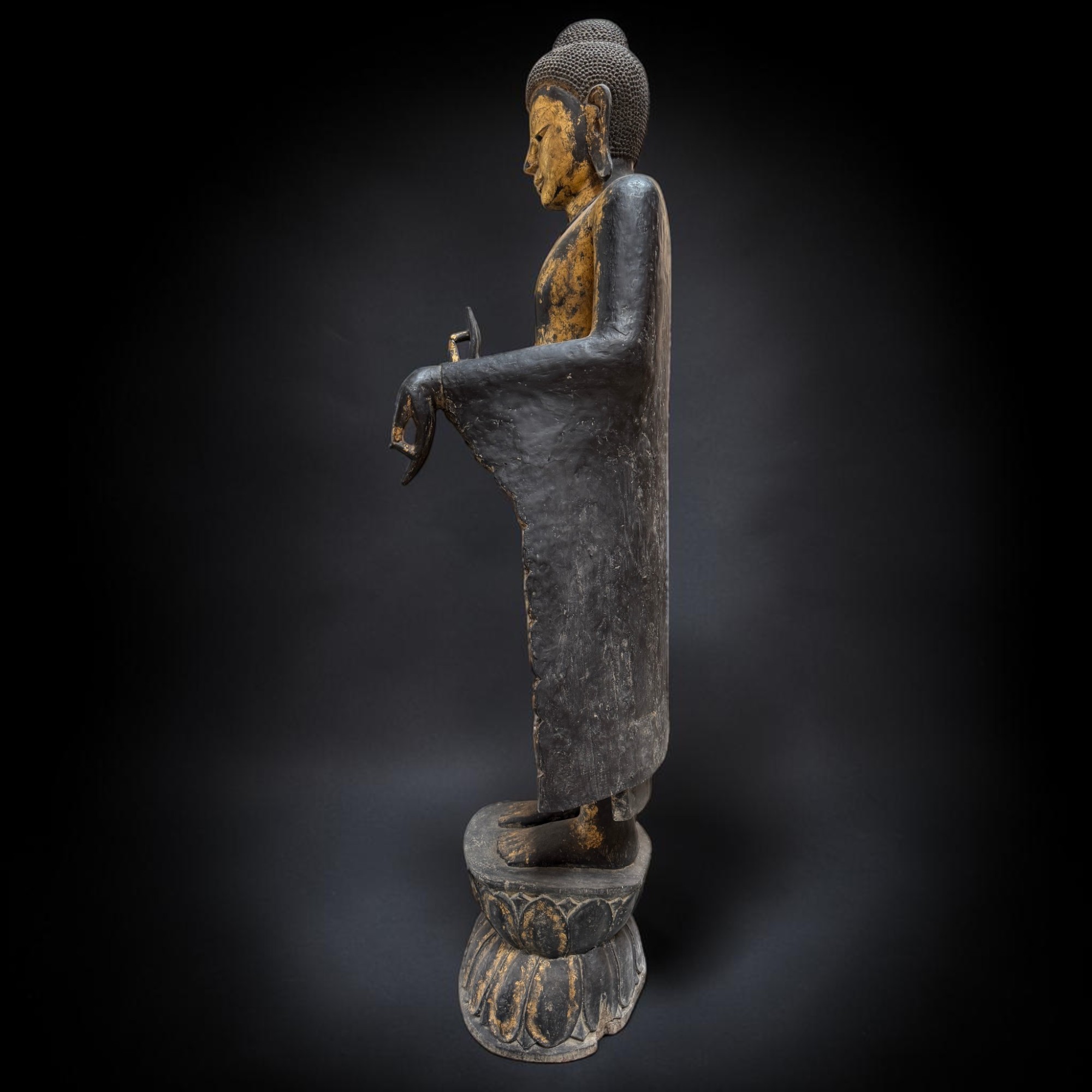 Buddha Figur stehend Teakholz Skulptur Burma Rakhine Asiatika 185cm