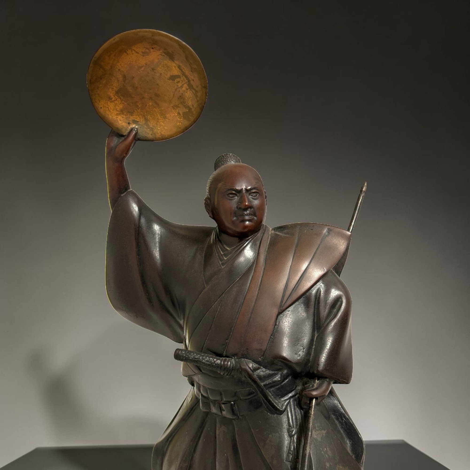 Alter Samurai Krieger Bronze Skulptur aus Japan