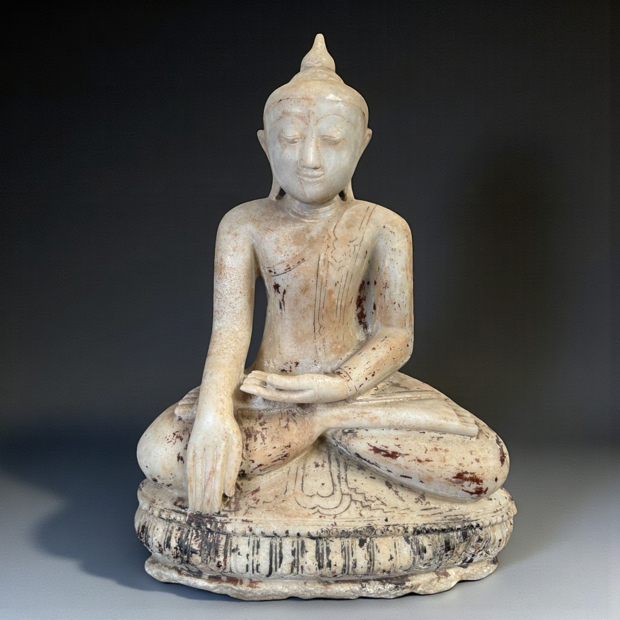 Alte Burma Buddha Statue aus Marmor Stein 66 cm groß