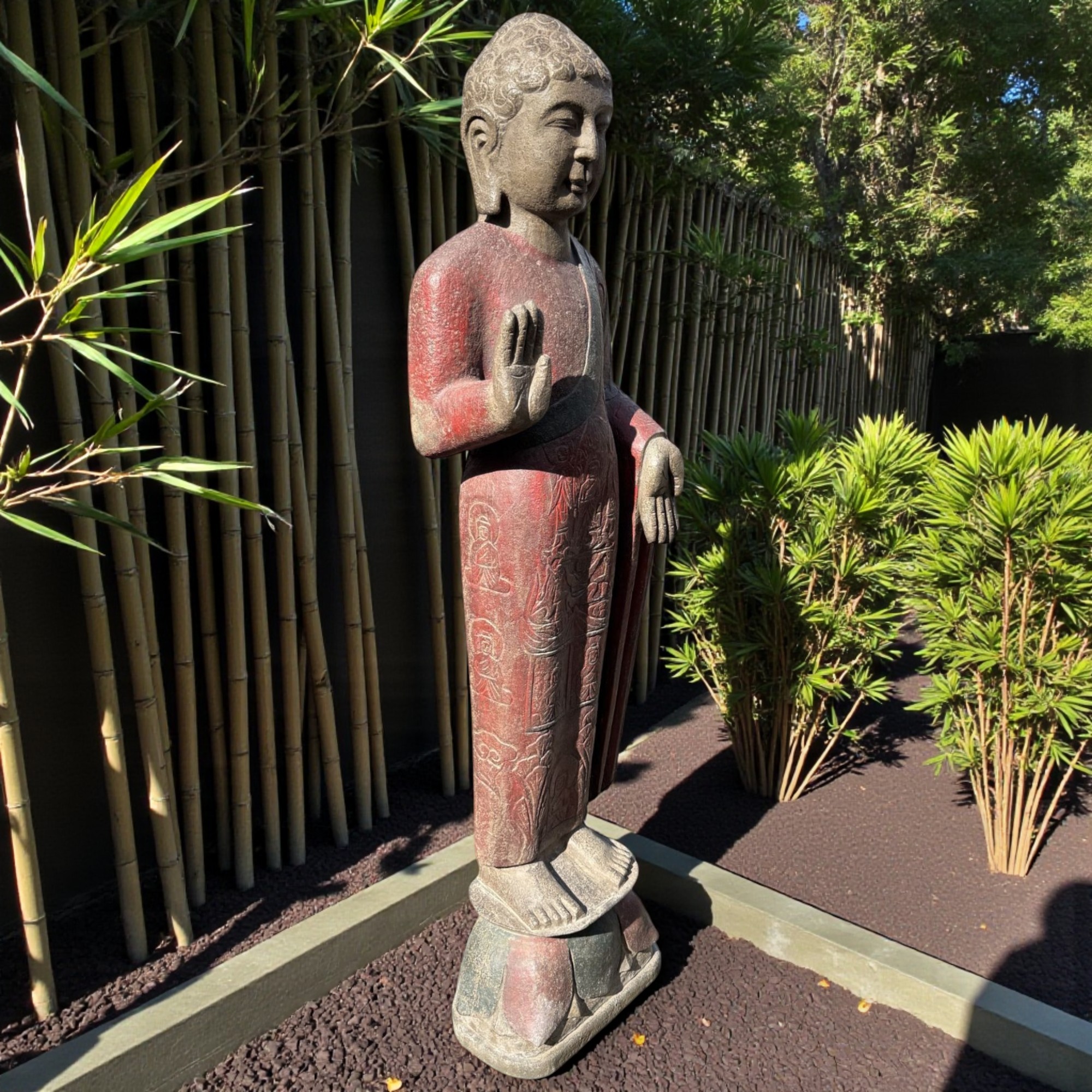 Garten Buddha Statue stehende Skulptur Schutz Geste 120 cm groß