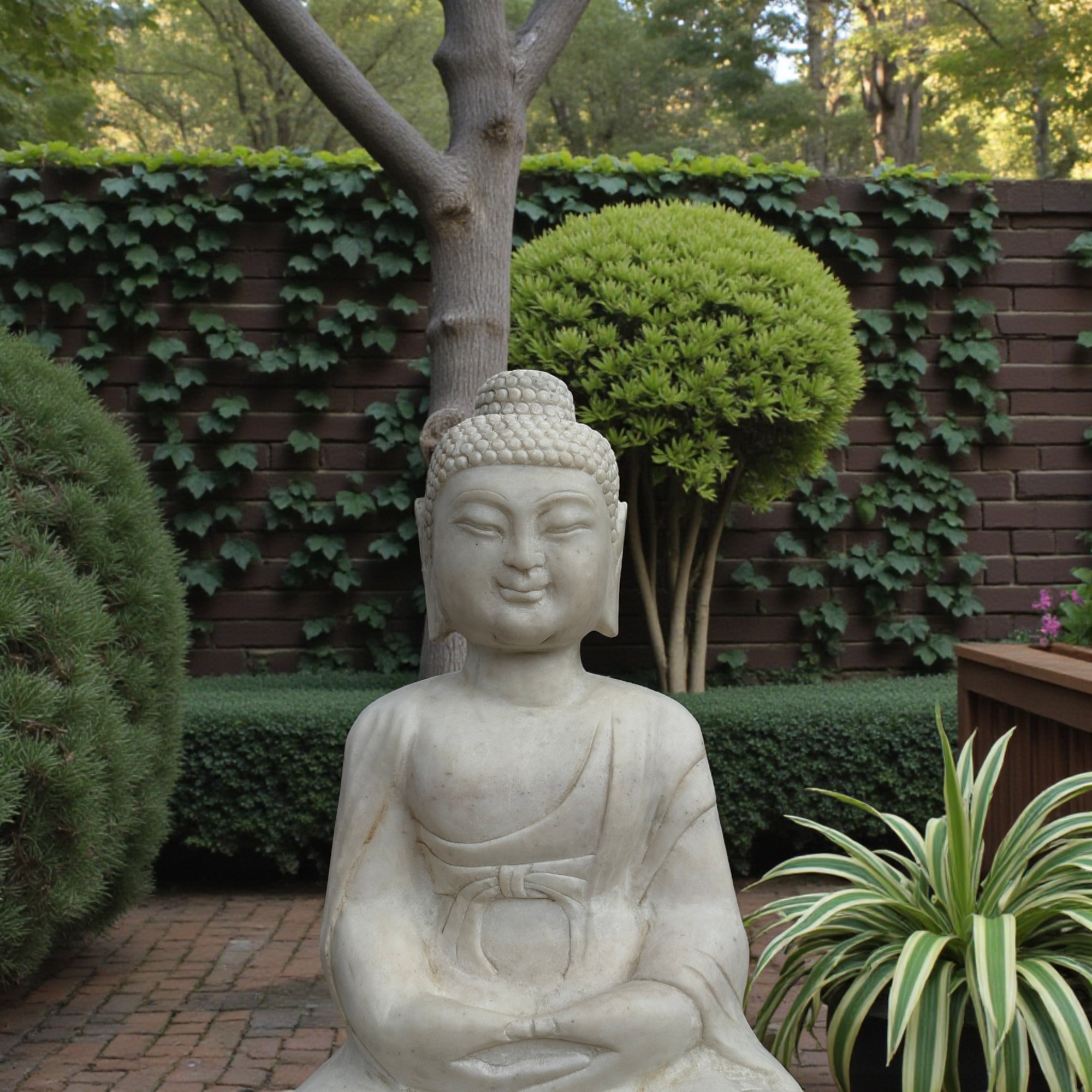 Marmor-Buddha sitzend 45cm – Amitabha Meditationsgeste – Naturstein-Unikat