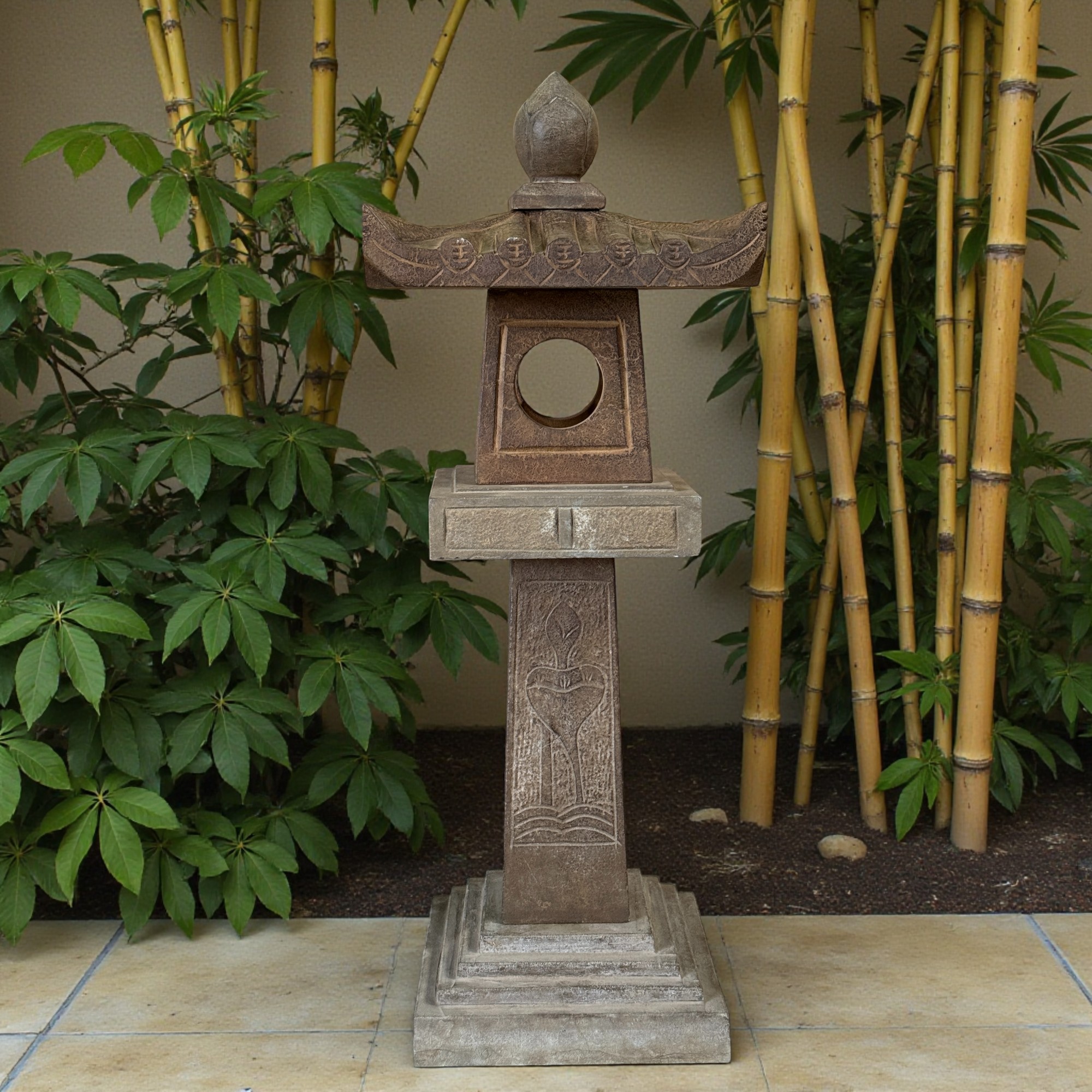 Asiatische Steinlaterne China Garten Pagode mit Lotusblume 94 cm groß